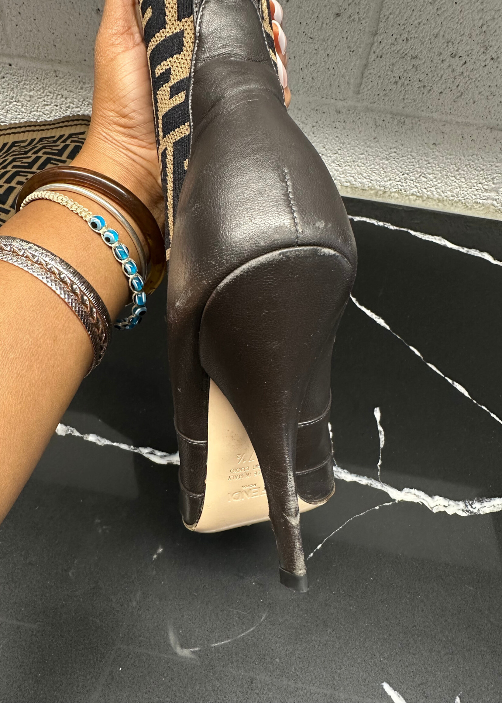 Fendi Zucca Thigh Hi Heels 37.5/7.5 AS IS