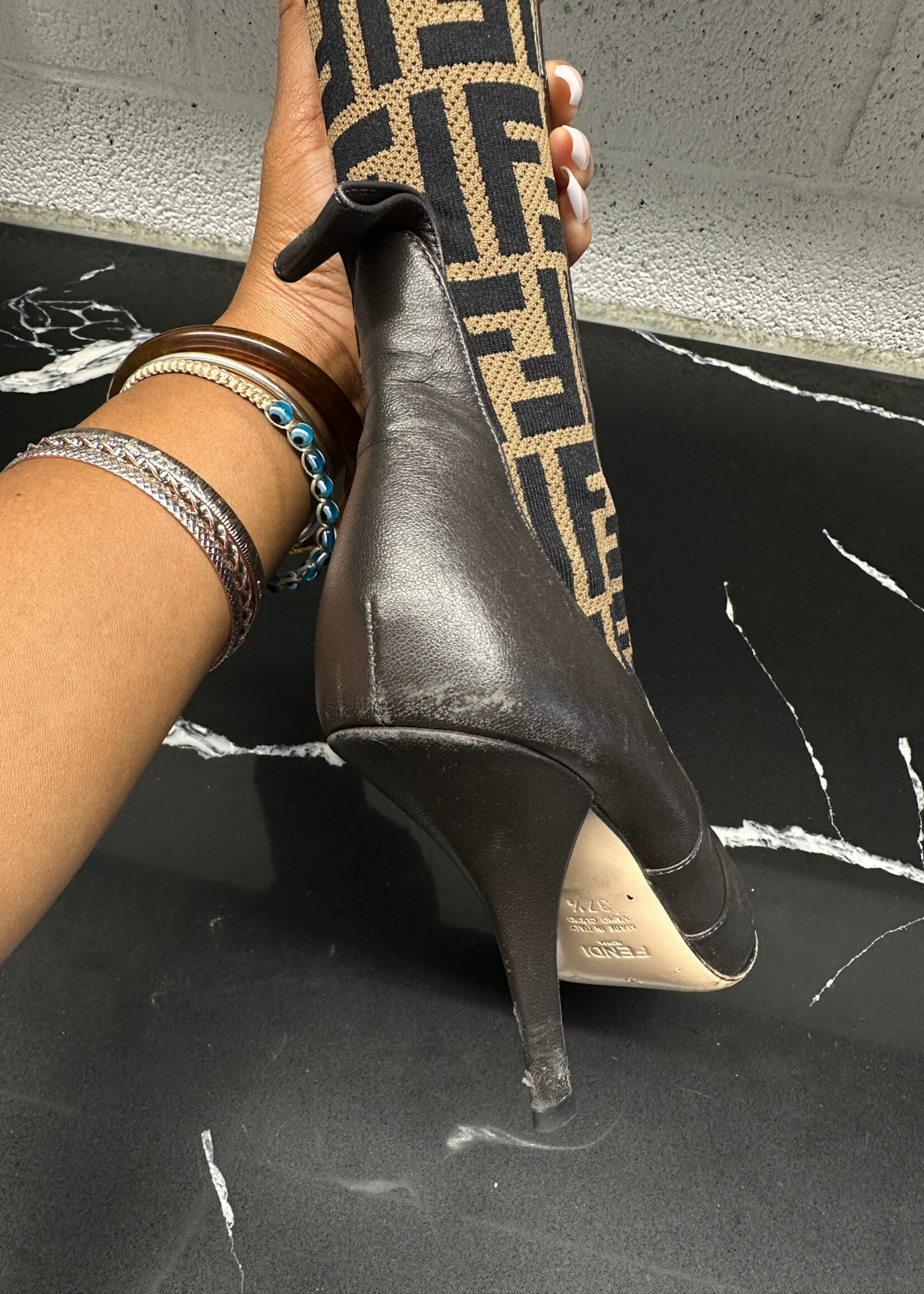 Fendi Zucca Thigh Hi Heels 37.5/7.5 AS IS