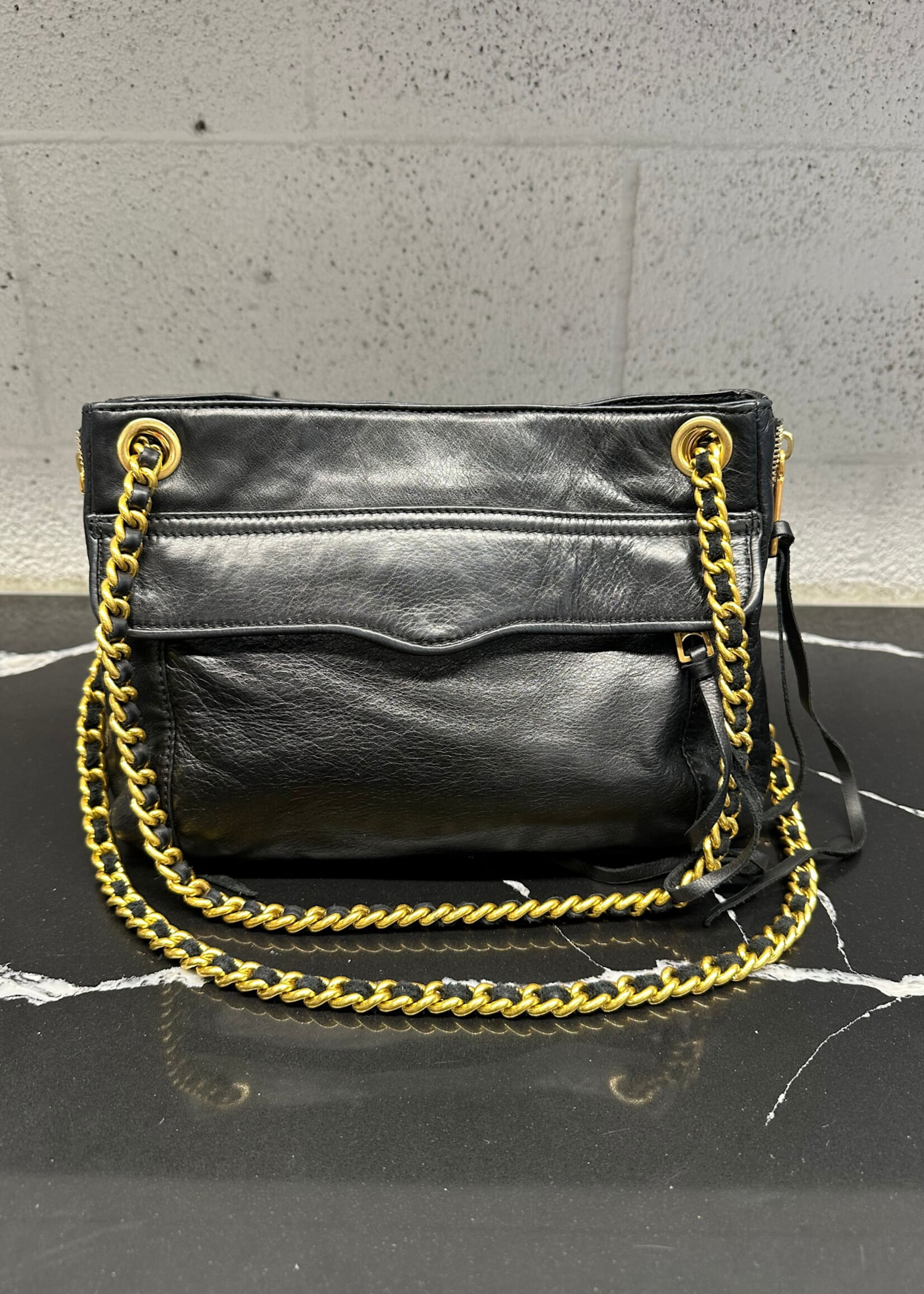 REBECCA MINKOFF BLACK/GOLD LEATHER BAG