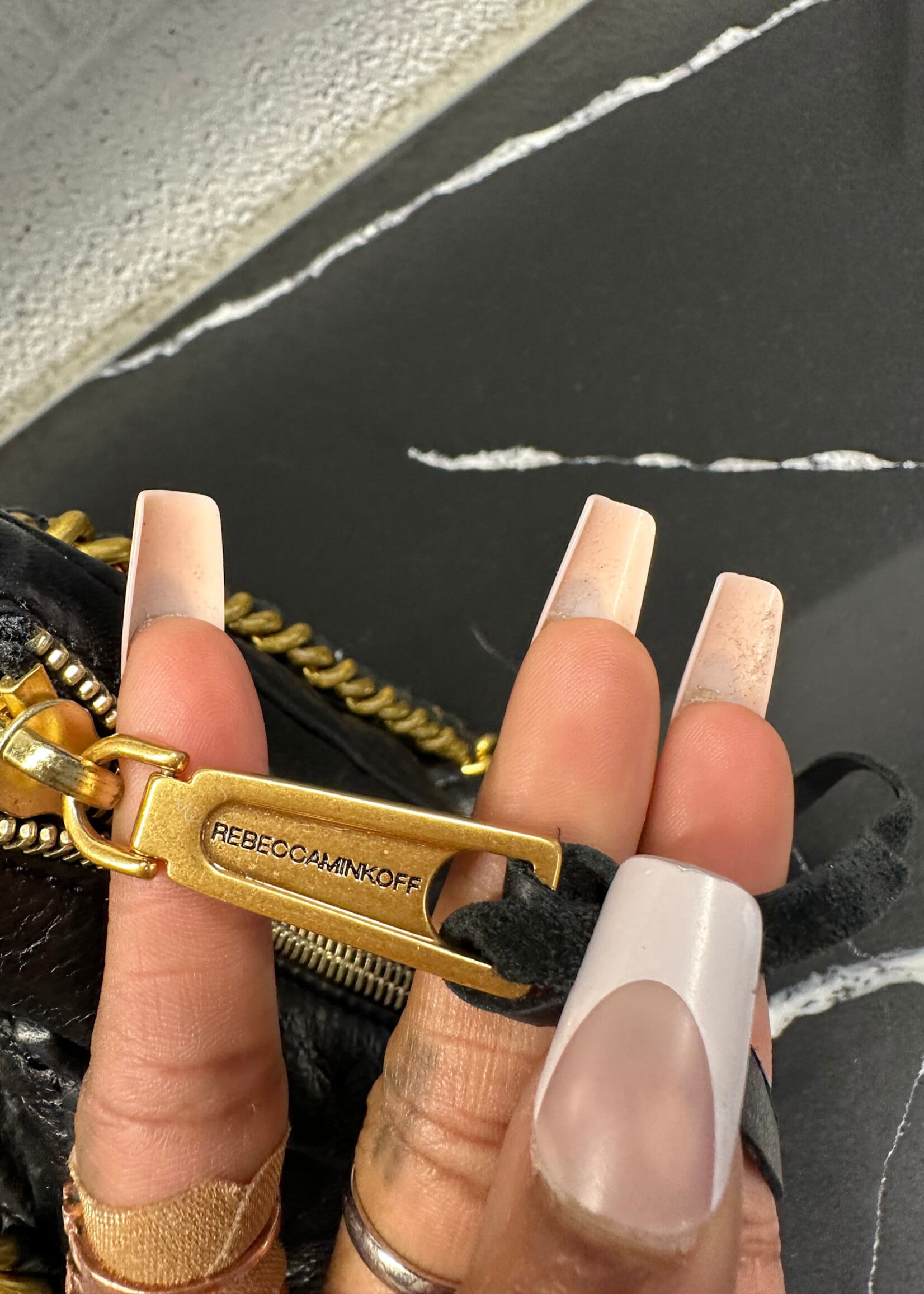 REBECCA MINKOFF BLACK/GOLD LEATHER BAG