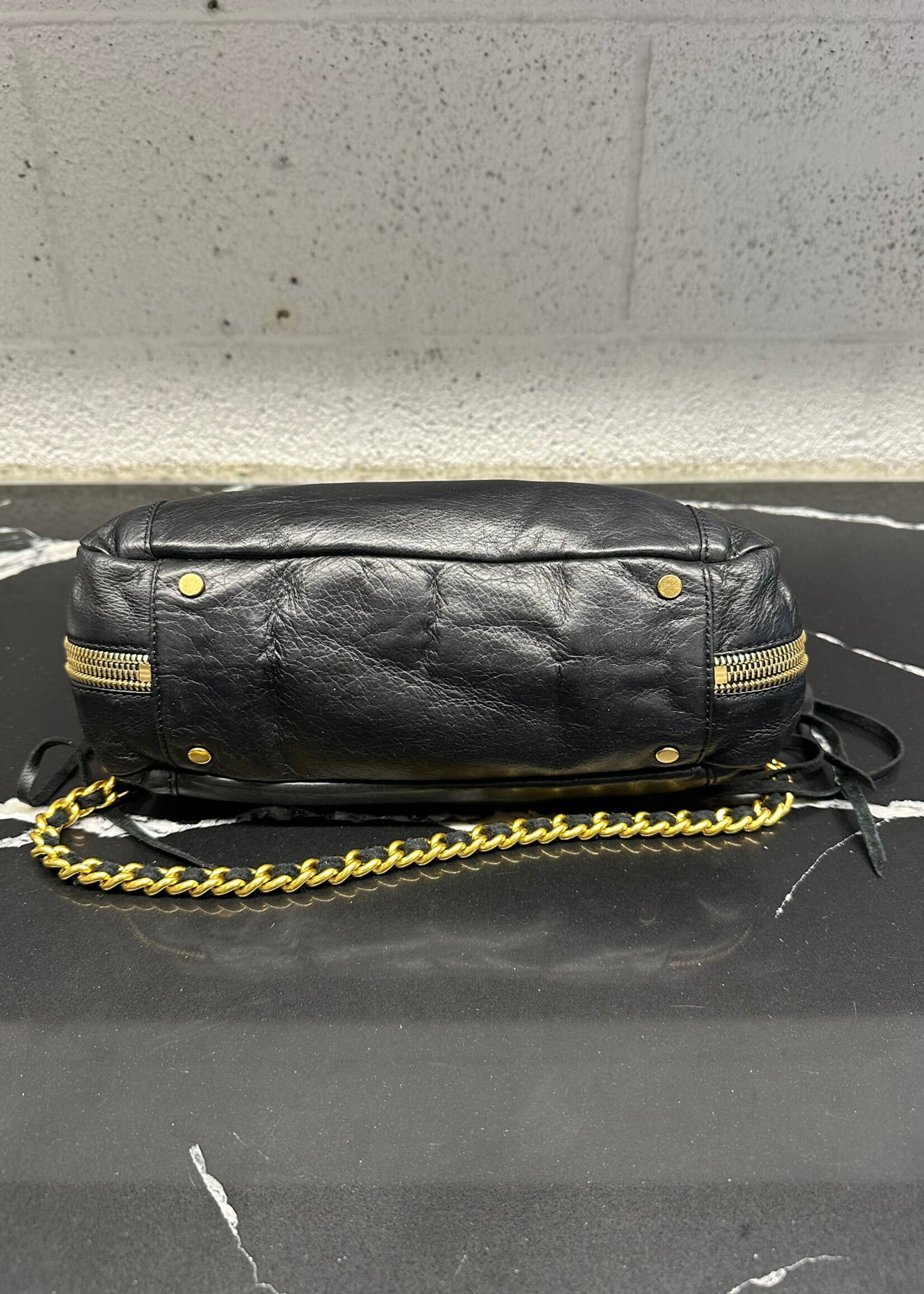 REBECCA MINKOFF BLACK/GOLD LEATHER BAG