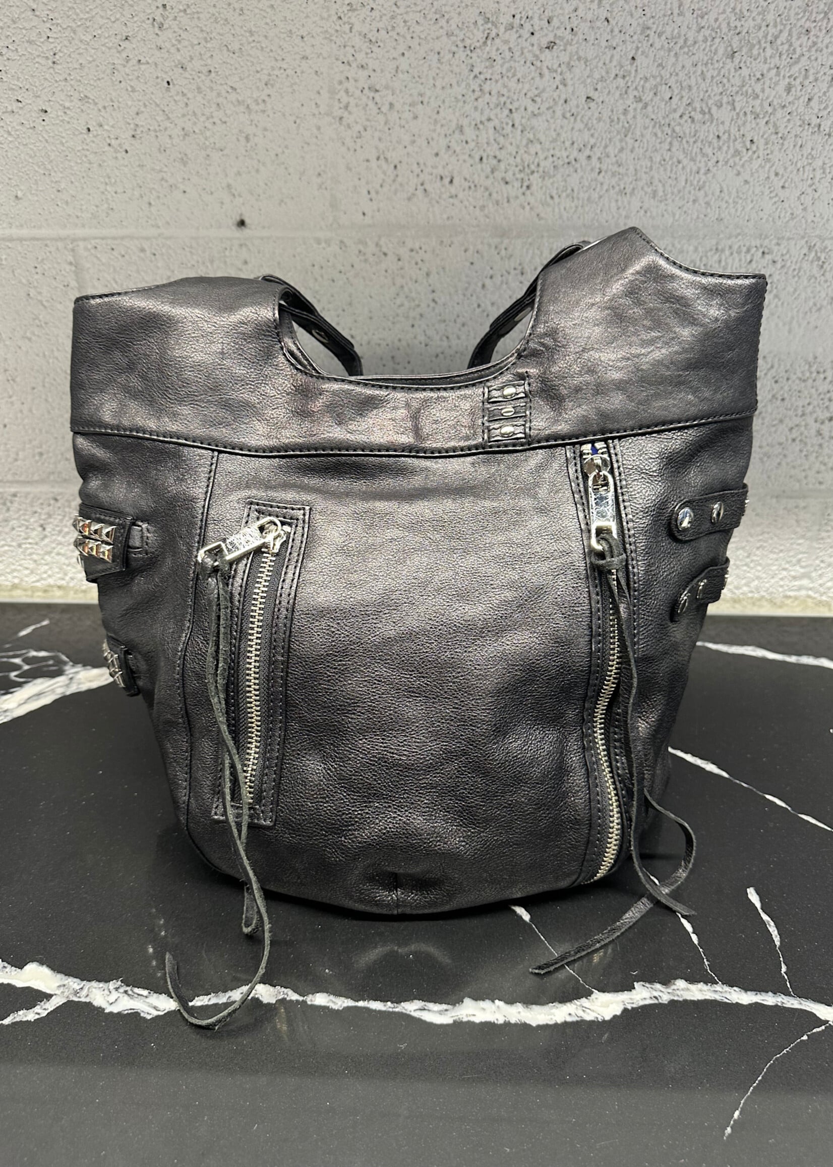 REBECCA MINKOFF BLACK LEATHER STUDDED BAG