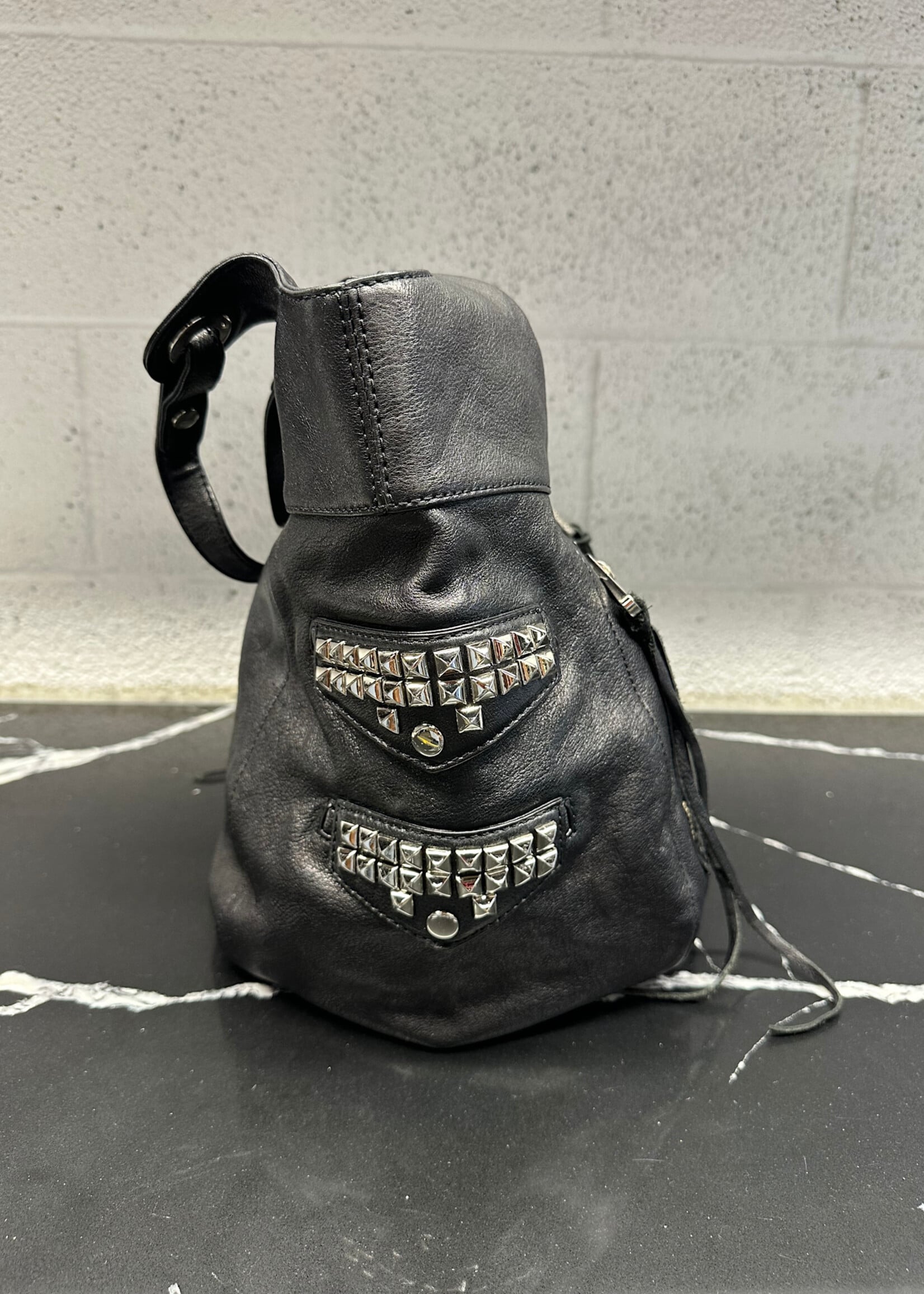 REBECCA MINKOFF BLACK LEATHER STUDDED BAG