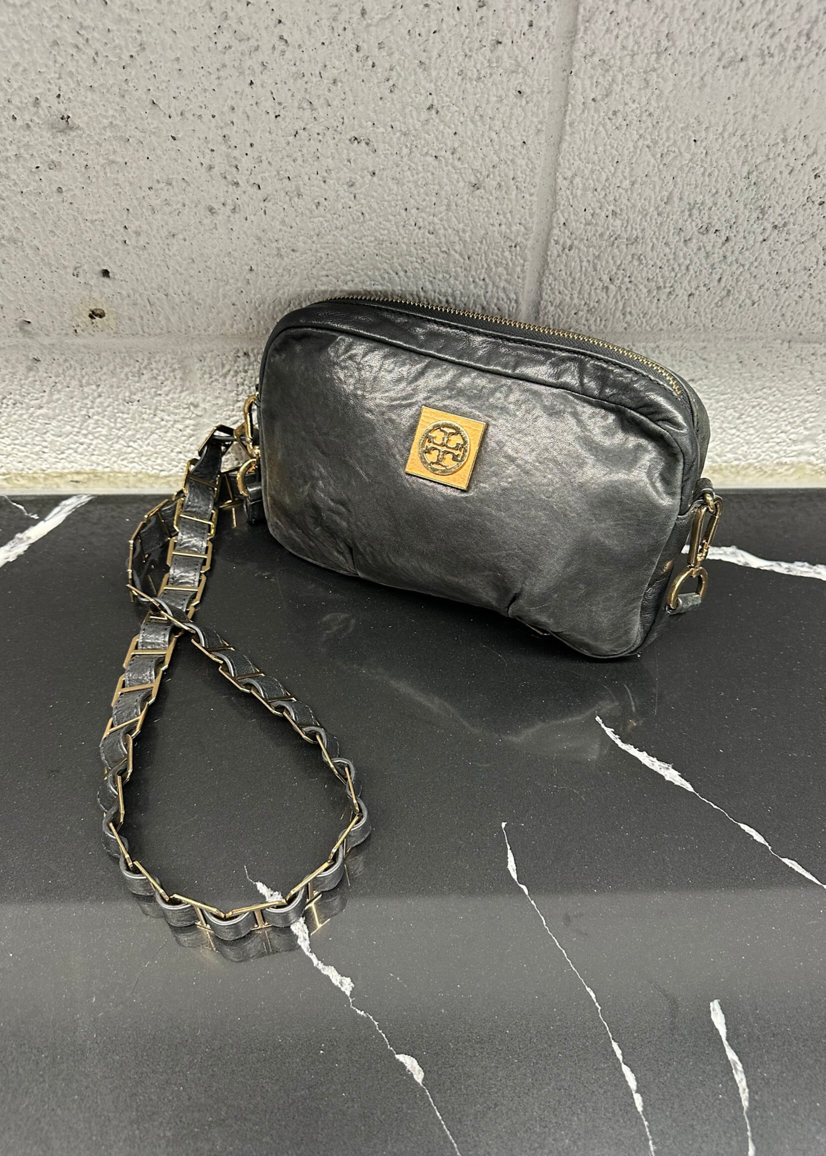 TORY BURCH BLACK/GOLD LEATHER AS IS