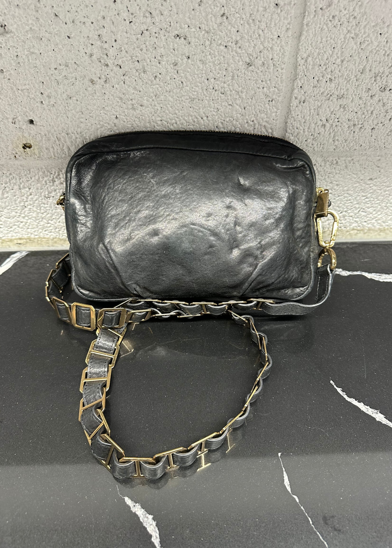 TORY BURCH BLACK/GOLD LEATHER AS IS