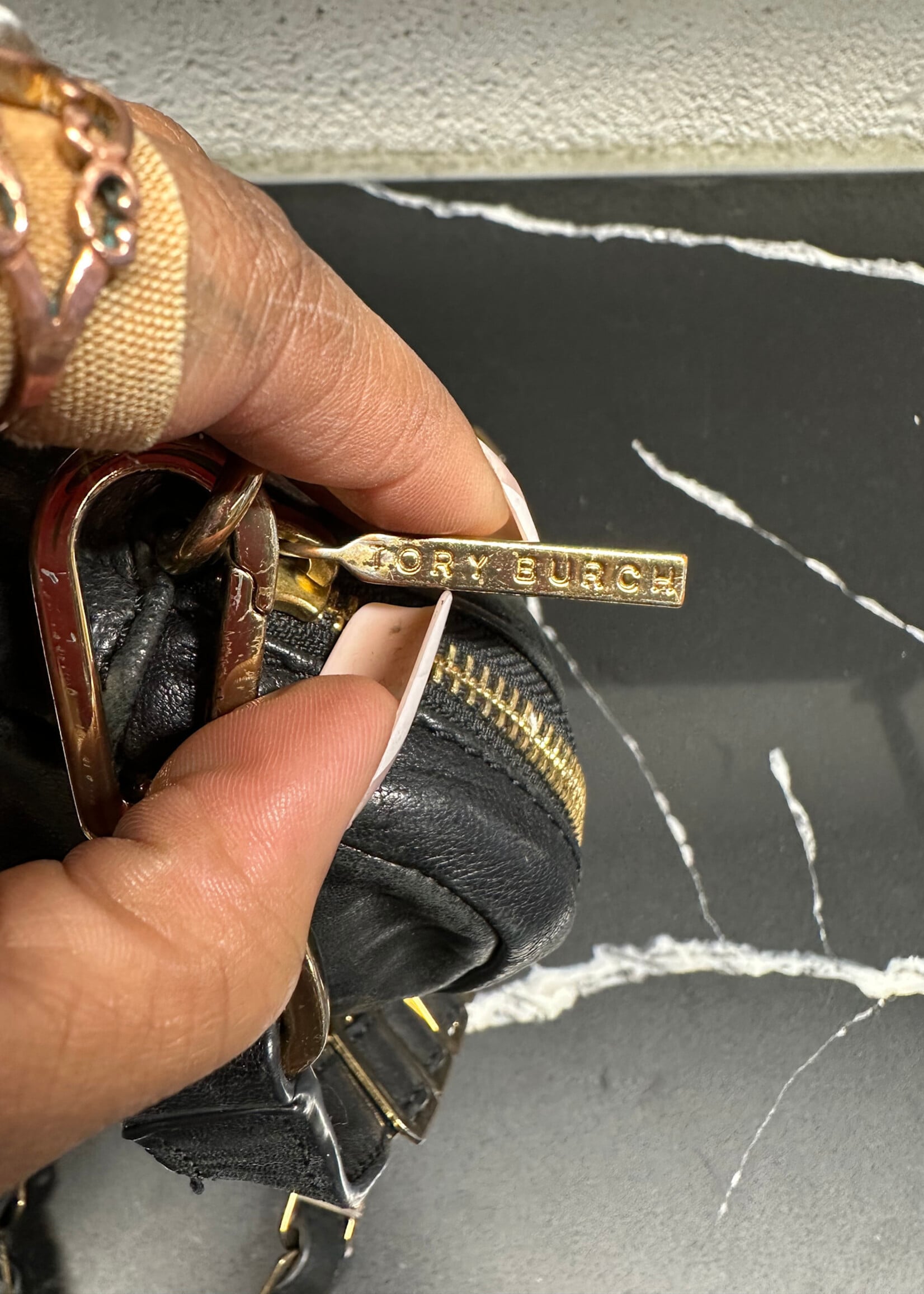 TORY BURCH BLACK/GOLD LEATHER AS IS