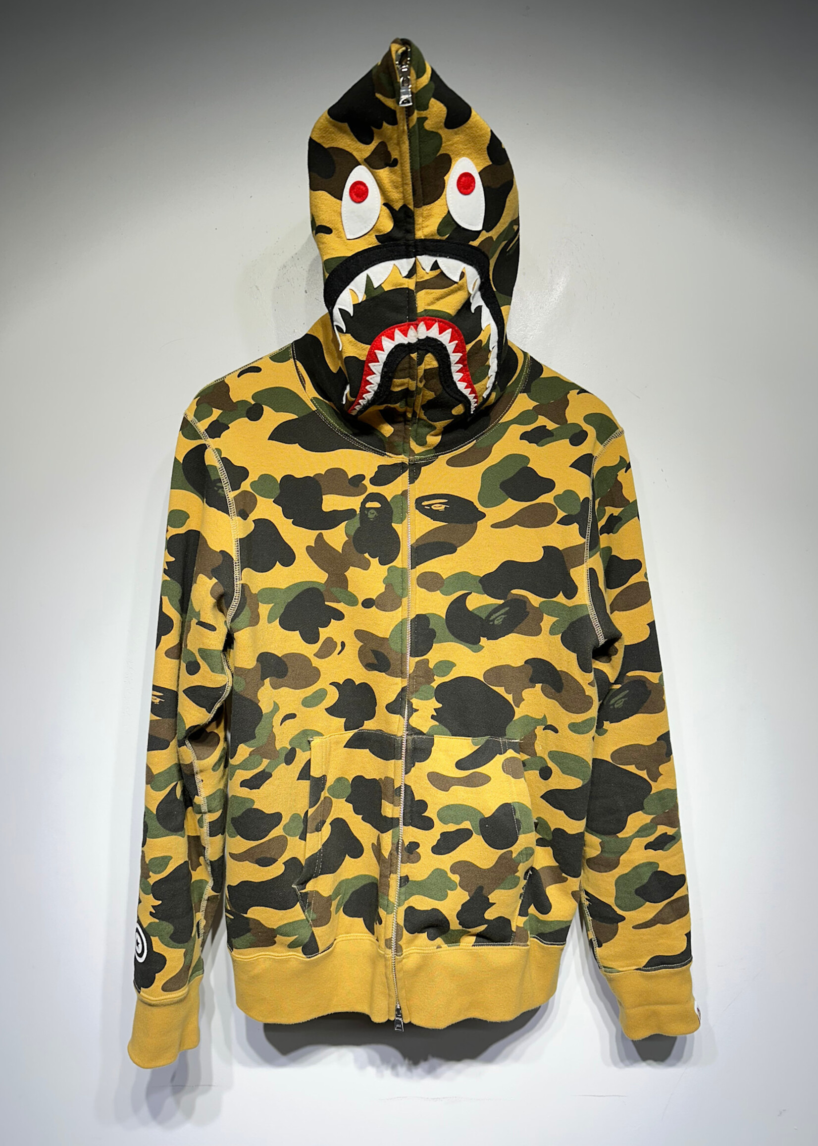 Bape PONR Yellow Camo Shark Hoodie M