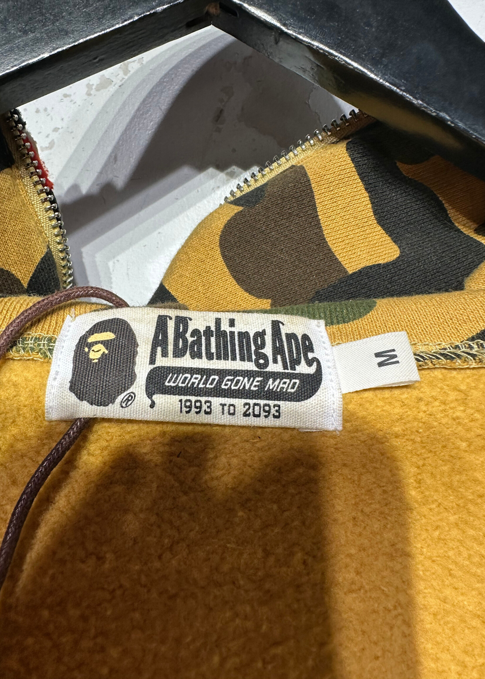 Bape PONR Yellow Camo Shark Hoodie M