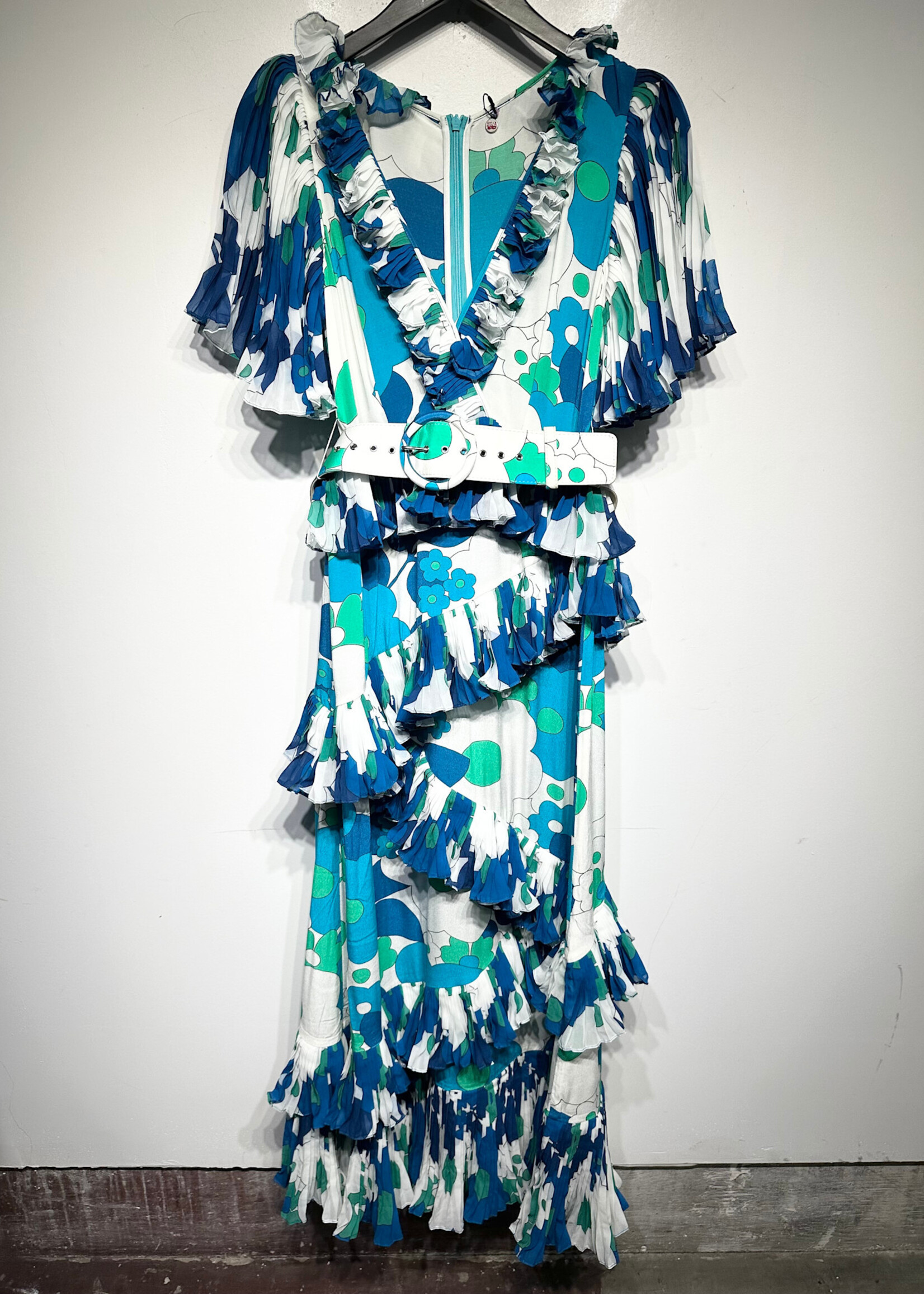 Celia B Floral Pleated Belted Maxi Dress S