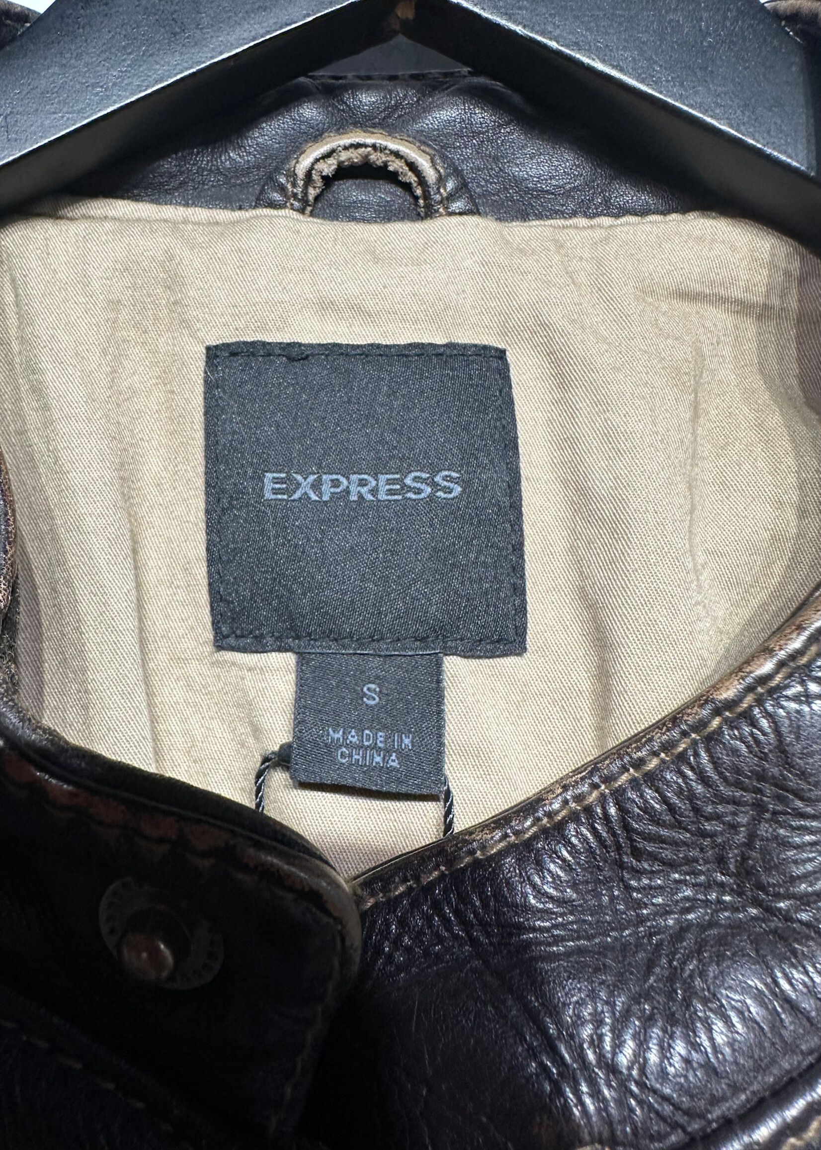 Express Brown Leather Racer Jacket M