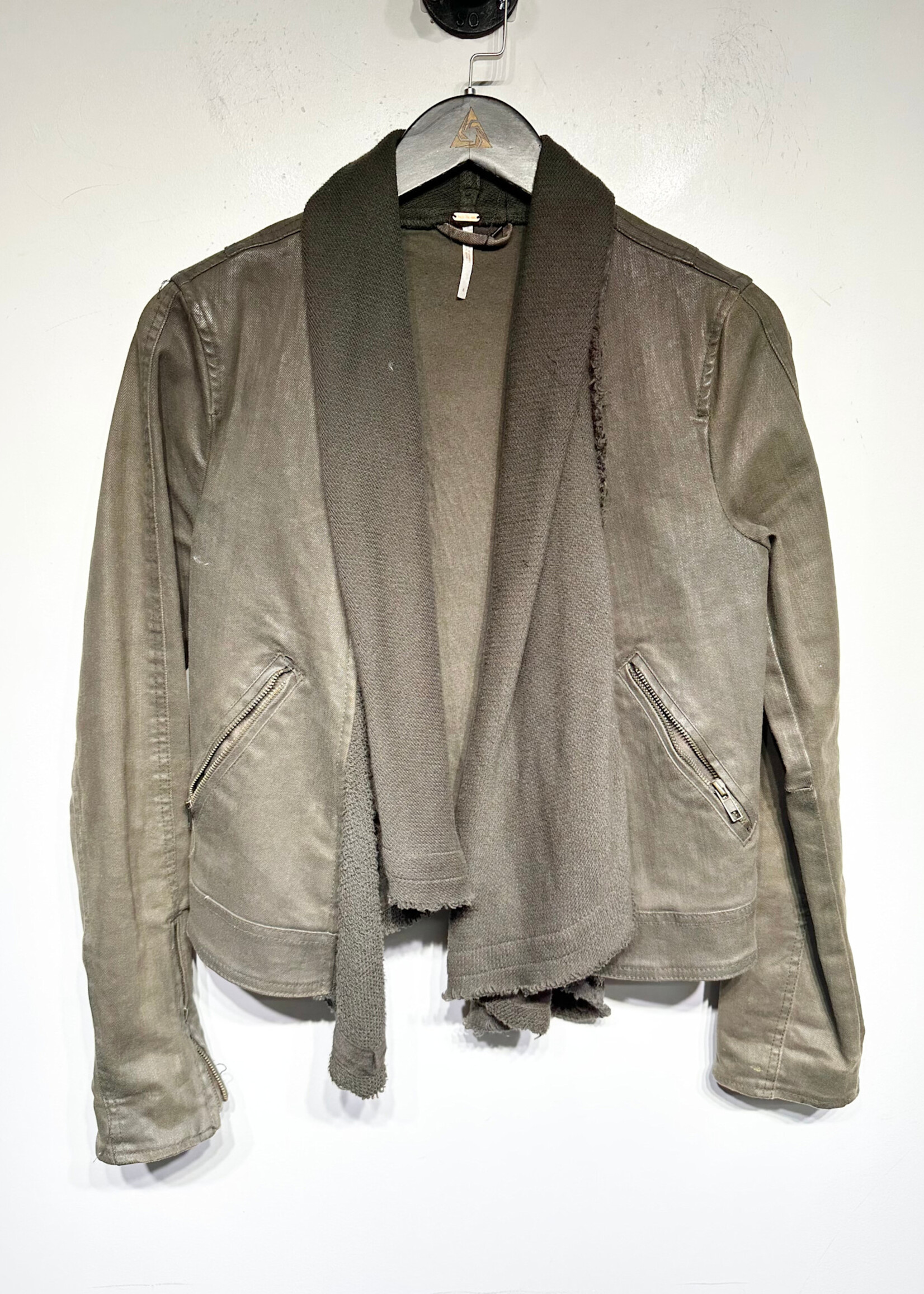 Free People Dark Green Waxed/Scarf Jacket 6/M