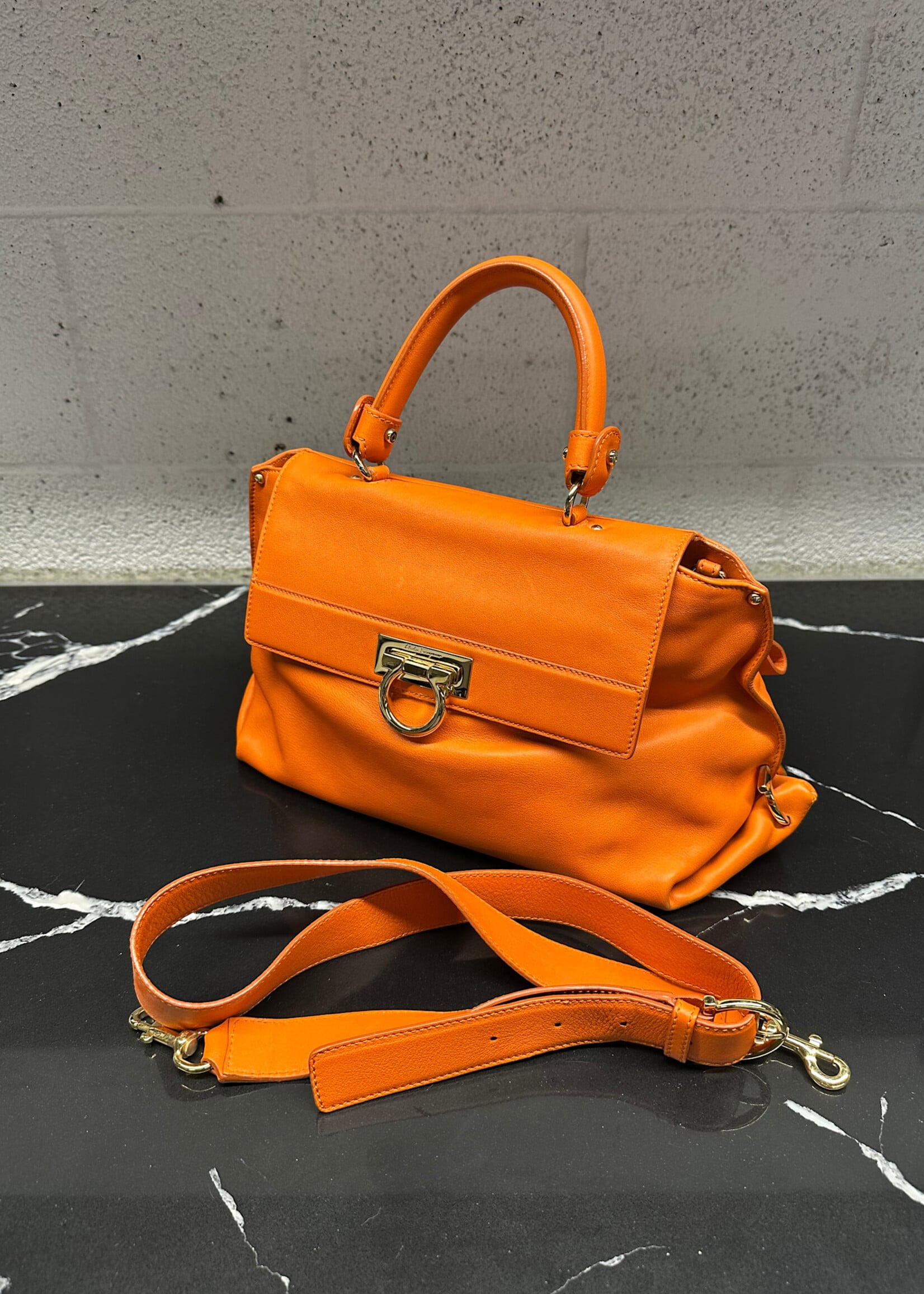 Ferragamo Sofia Orange Leather Handbag