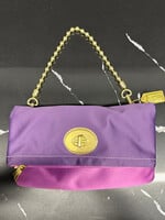 Coach Amanda Foldover Purple Satin Clutch AS IS