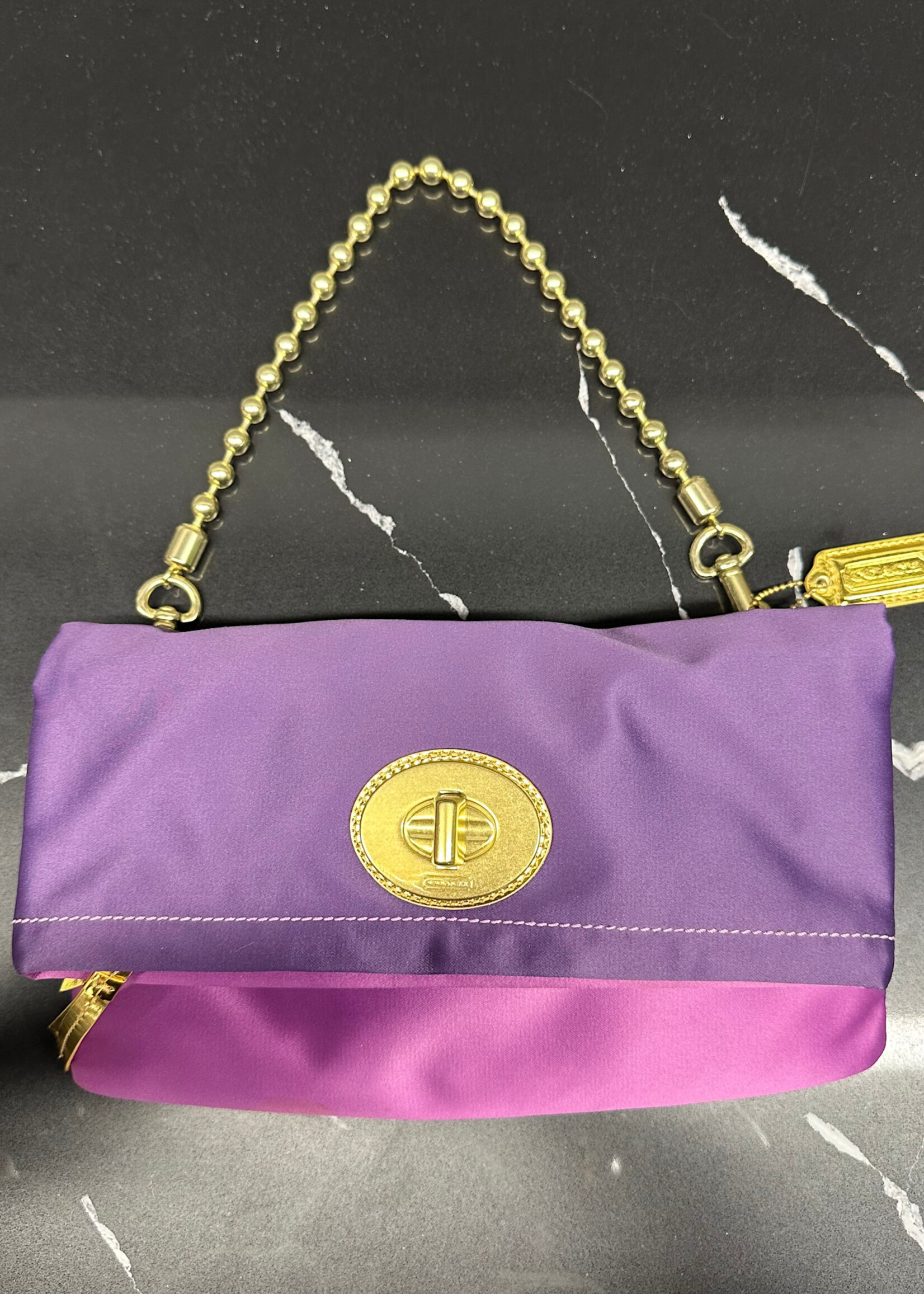 Coach Amanda Foldover Purple Satin Clutch AS IS