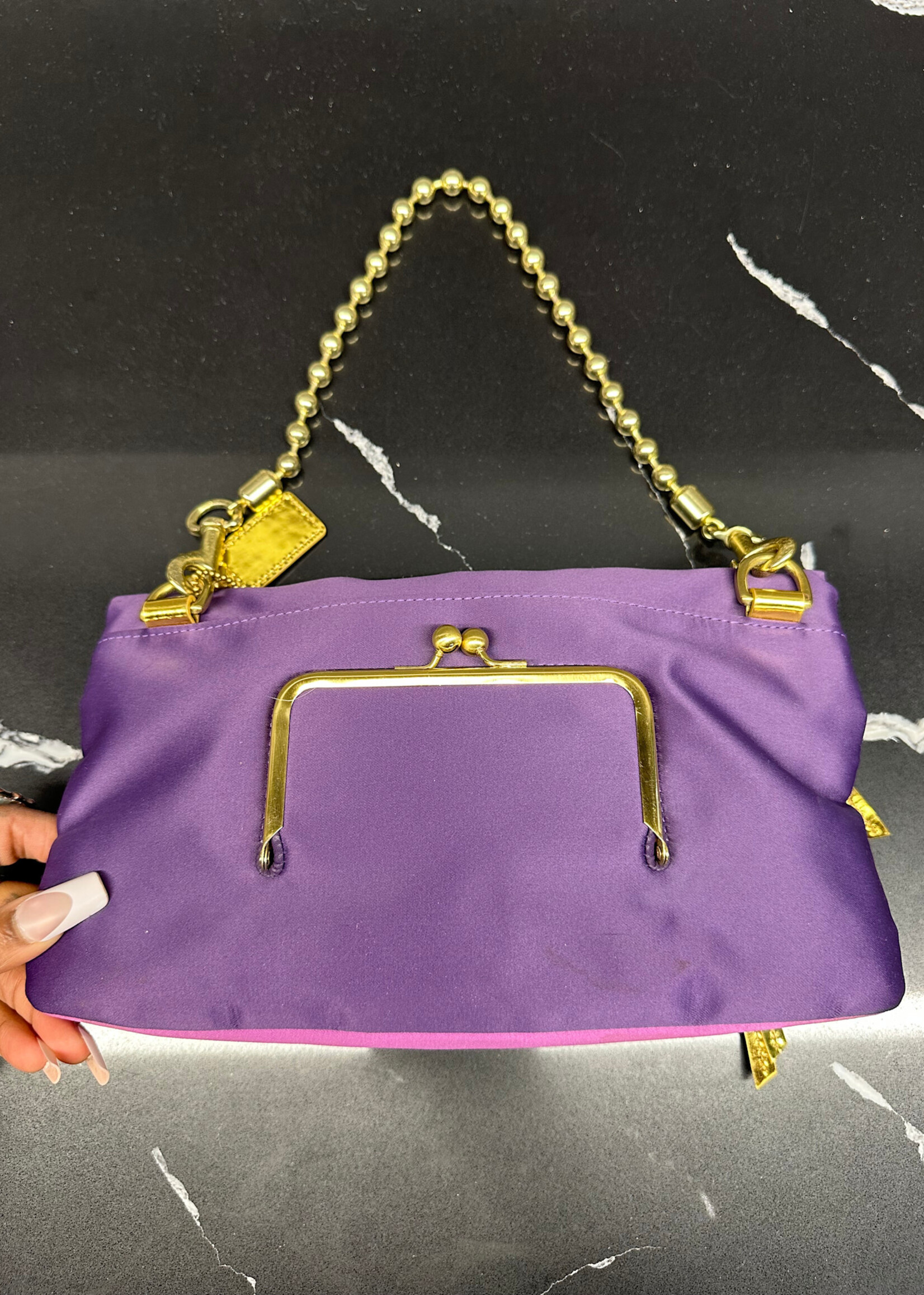 Coach Amanda Foldover Purple Satin Clutch AS IS
