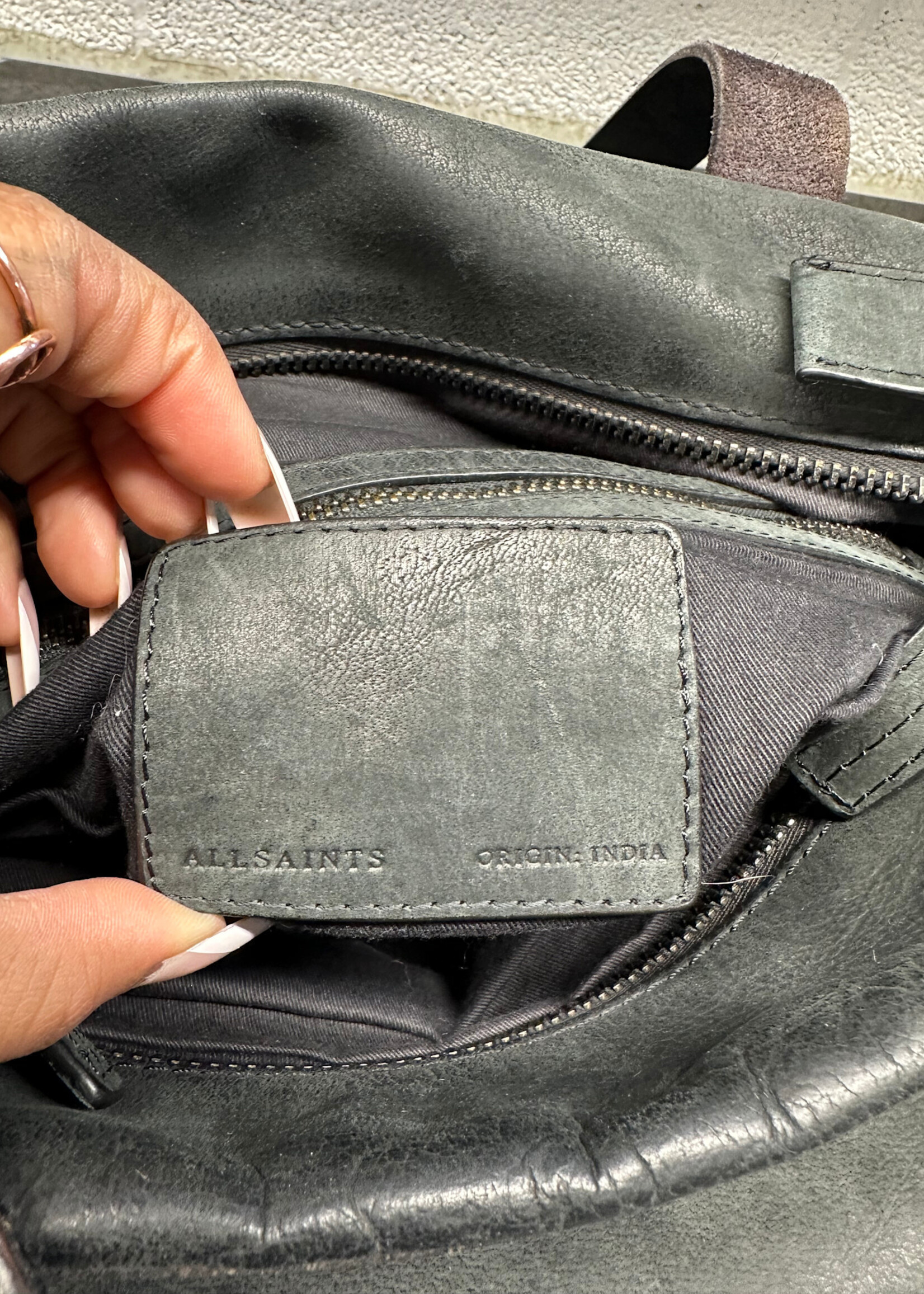 Allsaints Black All Leather Tote