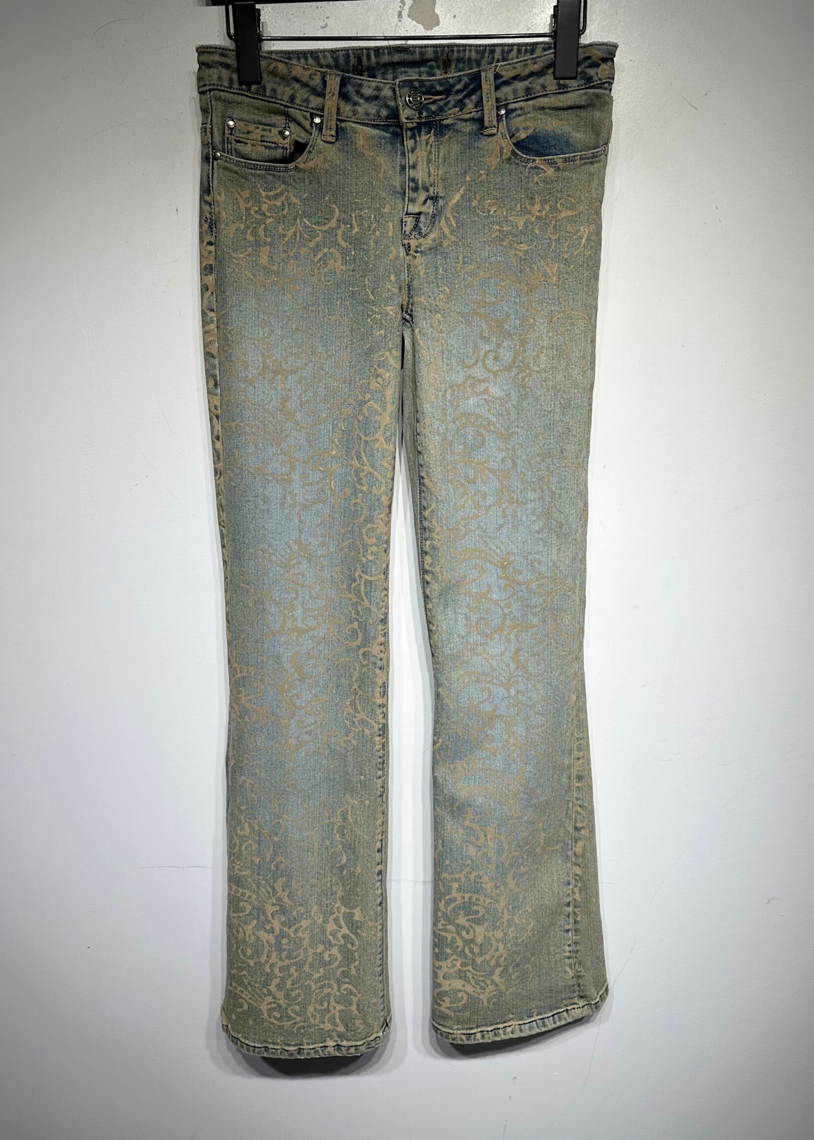 Bebe Tan Swirl Print Sand Wash Bootcut Jeans 26 Fem