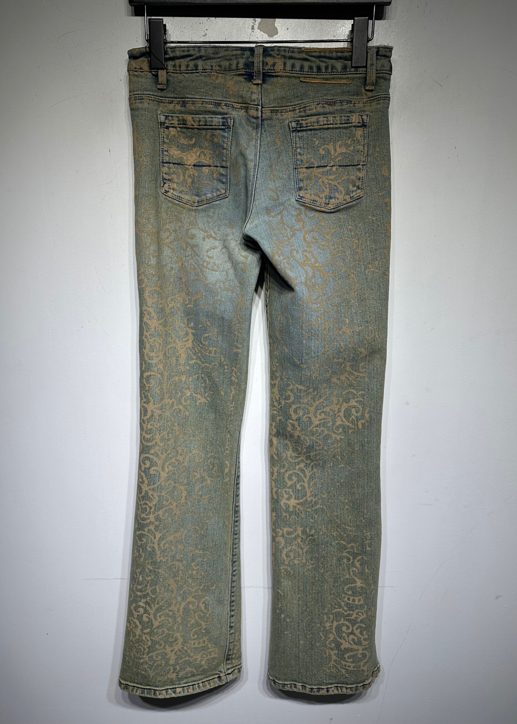 Bebe Tan Swirl Print Sand Wash Bootcut Jeans 26 Fem