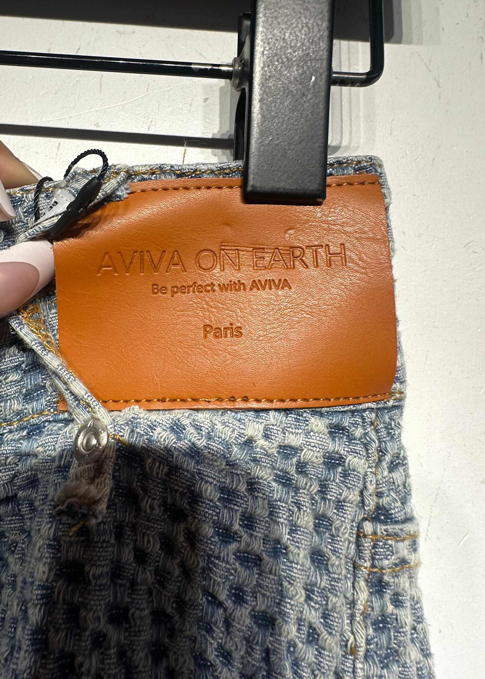 Aviva On Earth Blue Seersucker Baggy Jeans 28