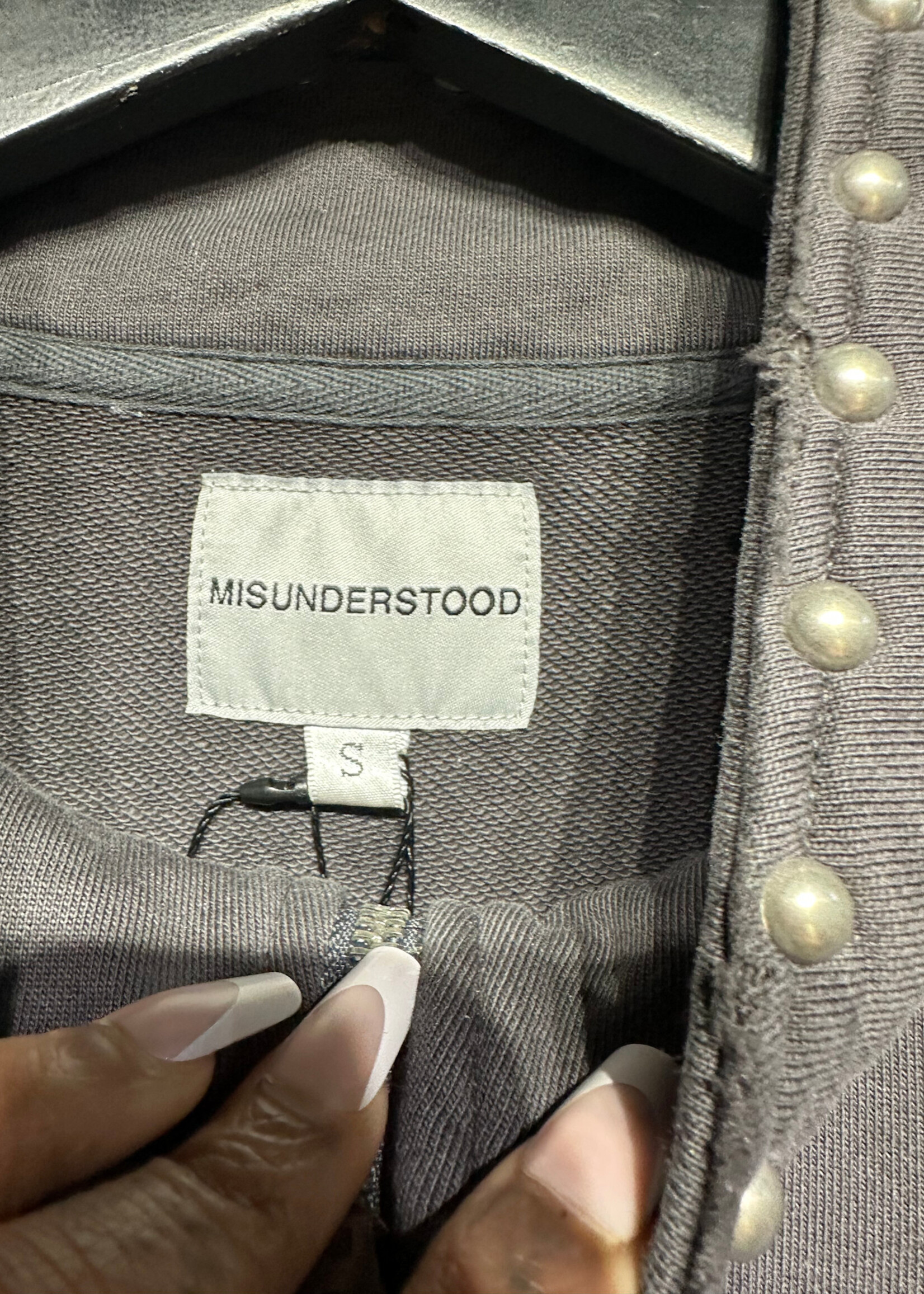 Misunderstood Grey Studded Paint Splatter Sweater S