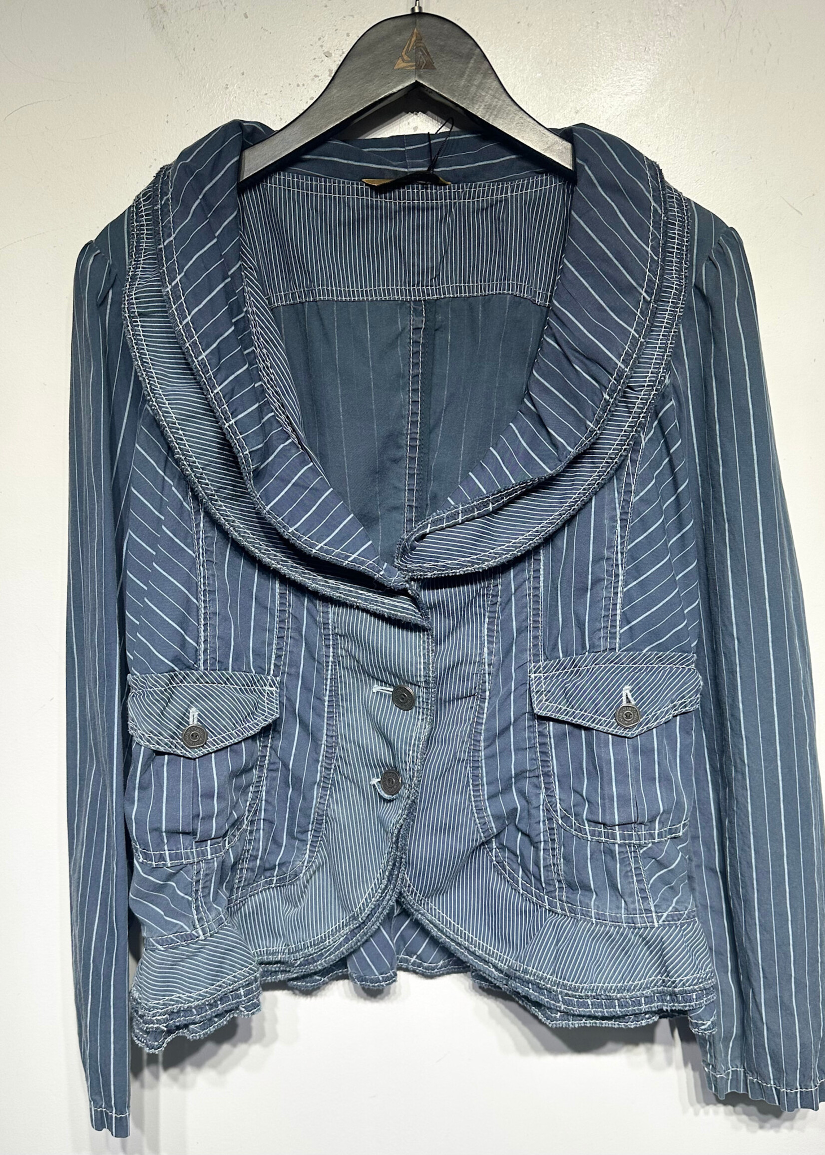 Stefanel Blue Pinstripe Fitted Blazer Fem M