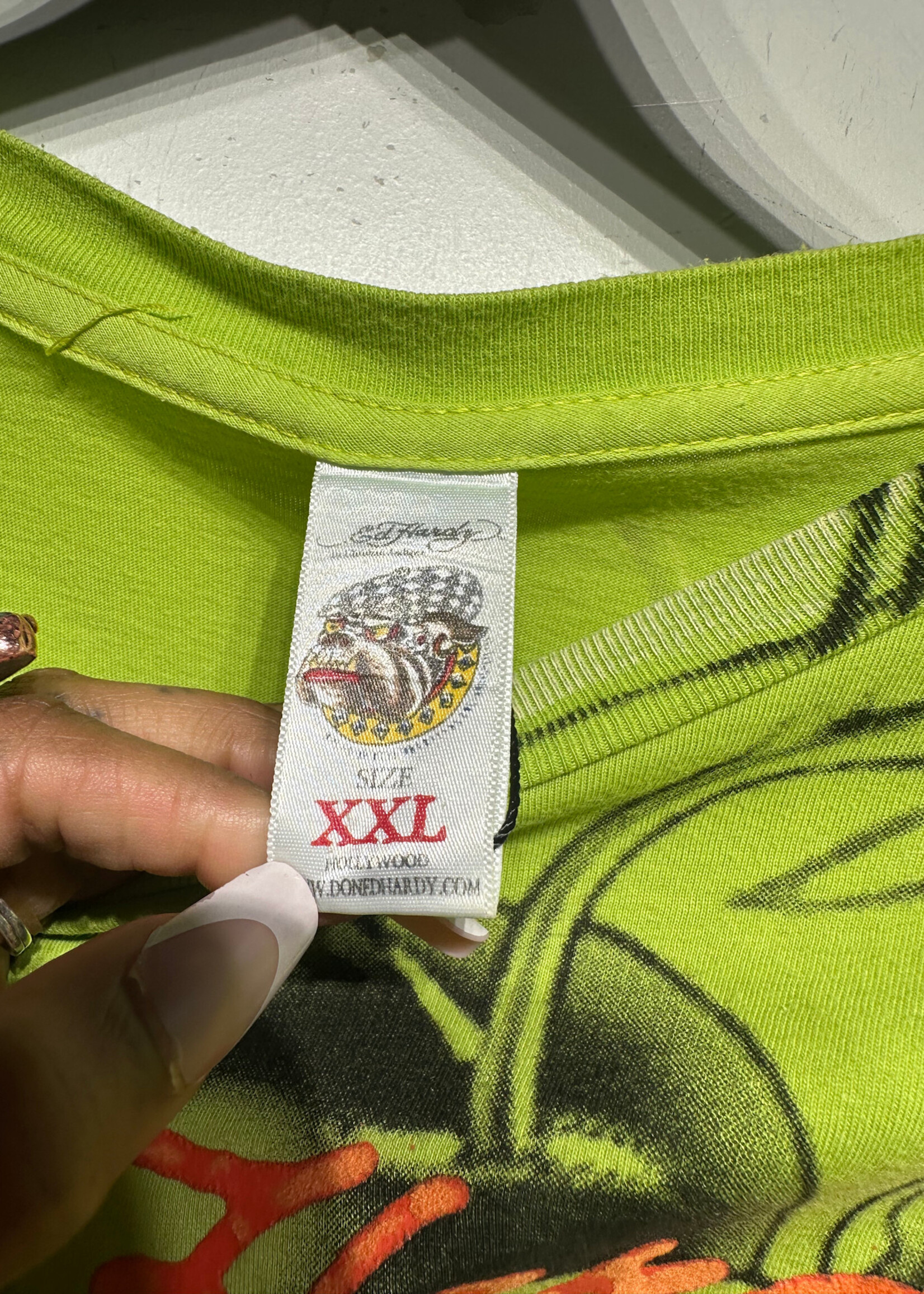 Ed Hardy 2000s Lime Green Tattoo Sleeve LS XXL