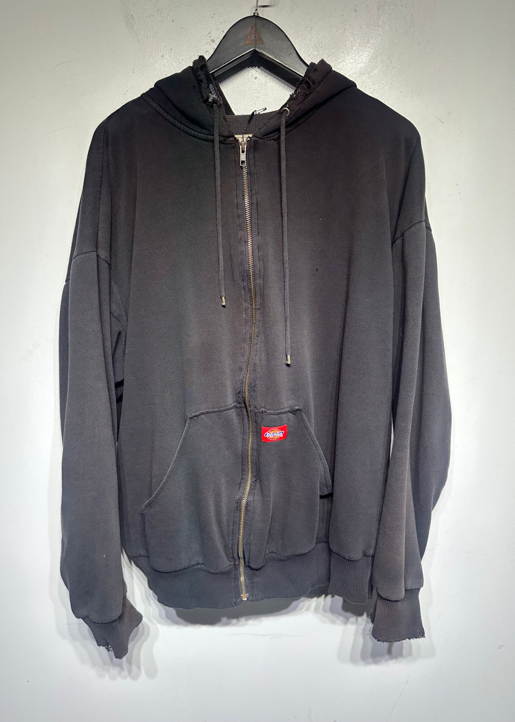 Dickies Black Faded Distressed Zip Hoodie XL