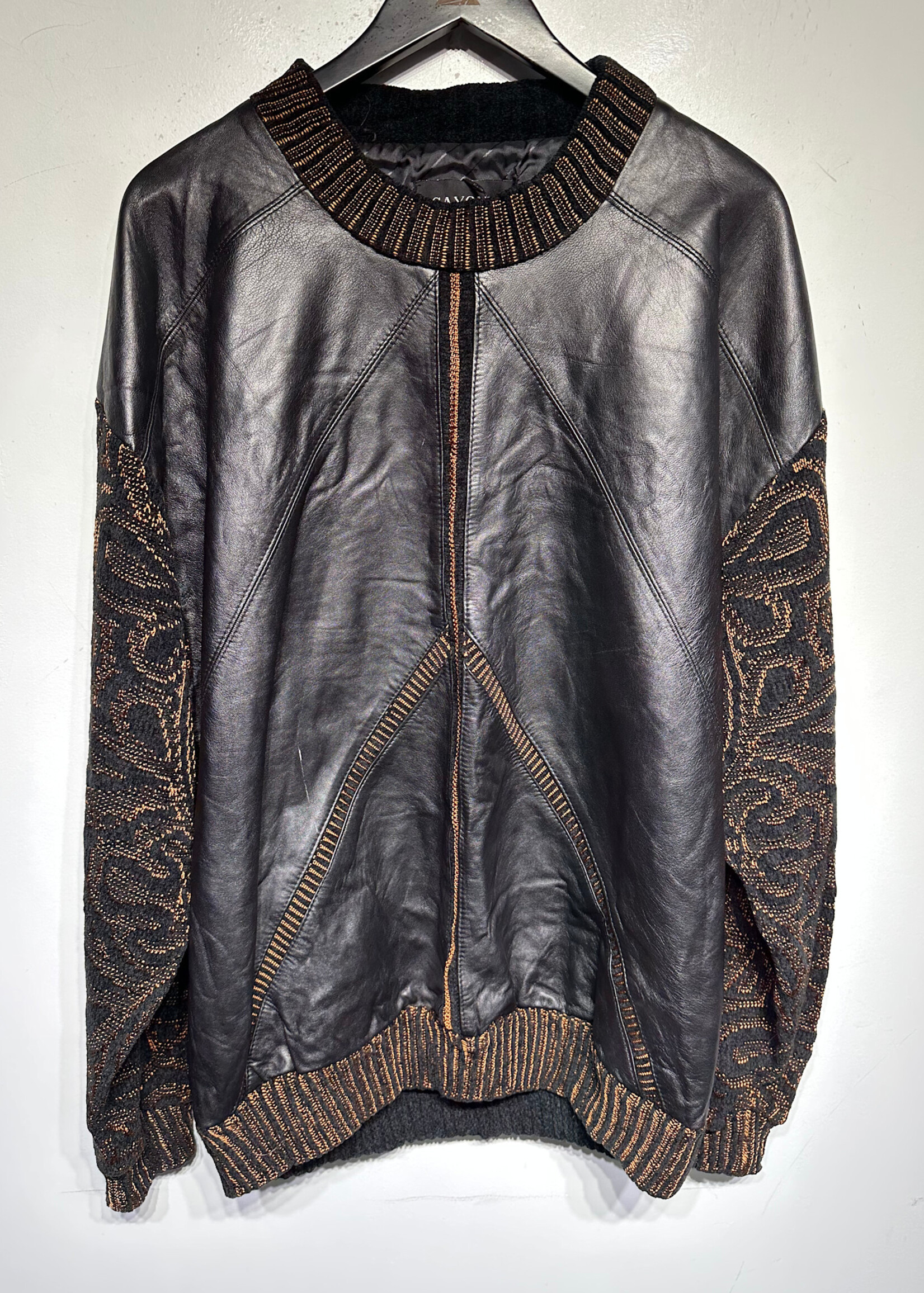 Saxony Black Orange Leather Sweater XL