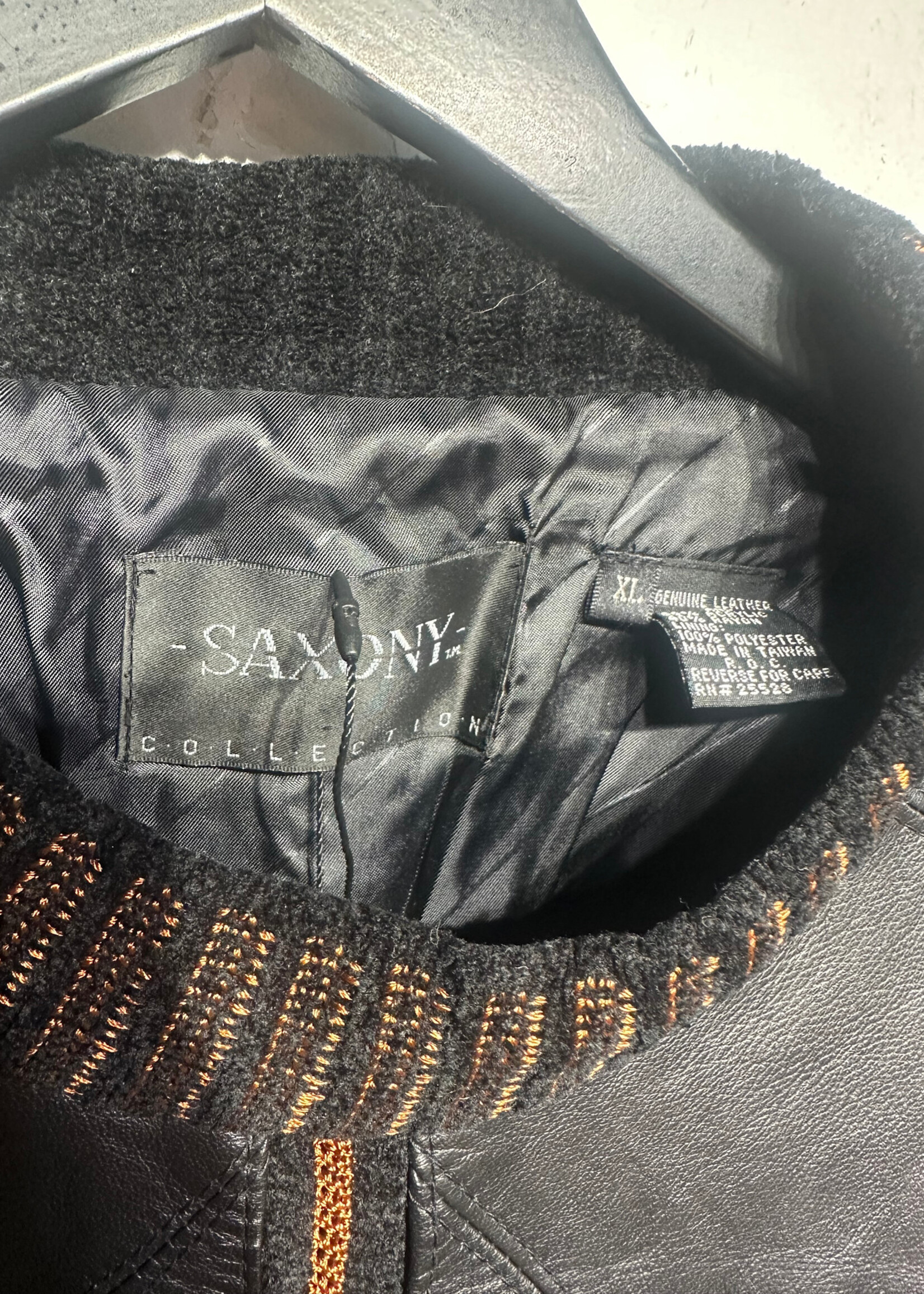 Saxony Black Orange Leather Sweater XL