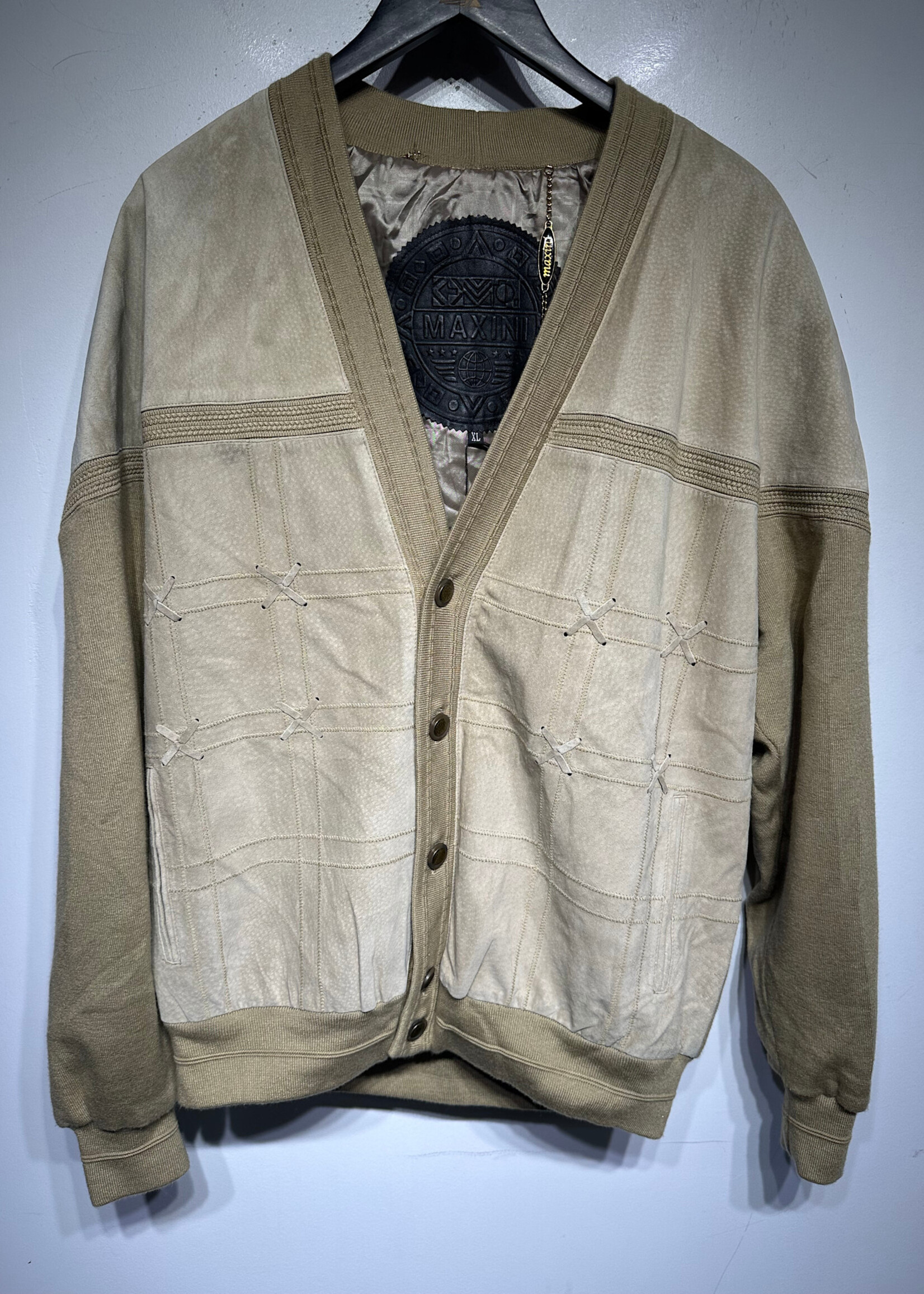 Maxini Beige Leather Cross Stitch Jacket Xl