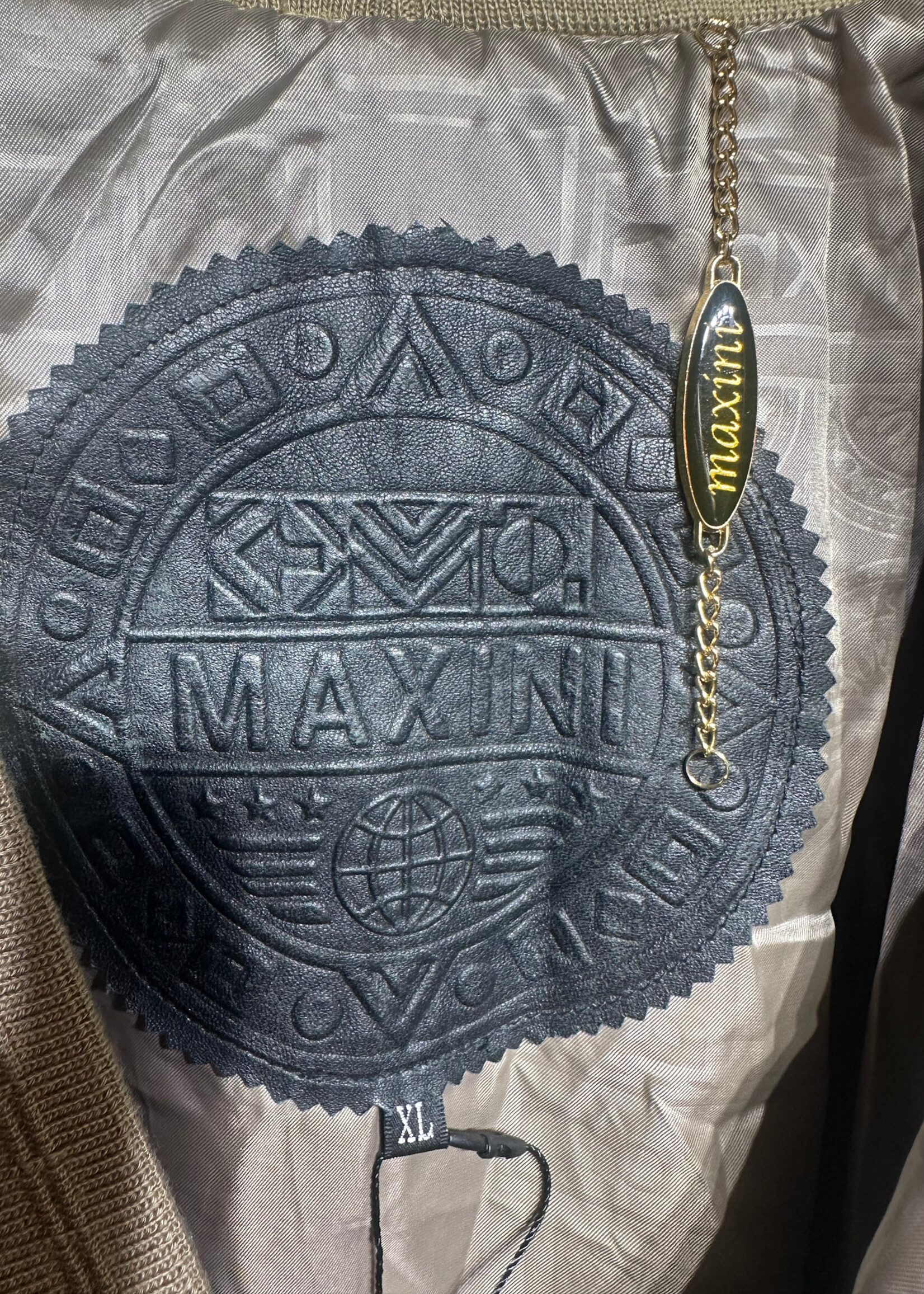 Maxini Beige Leather Cross Stitch Jacket Xl