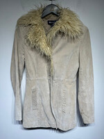 Blue Asphalt Beige Suede Fringe Collar Jacket XS
