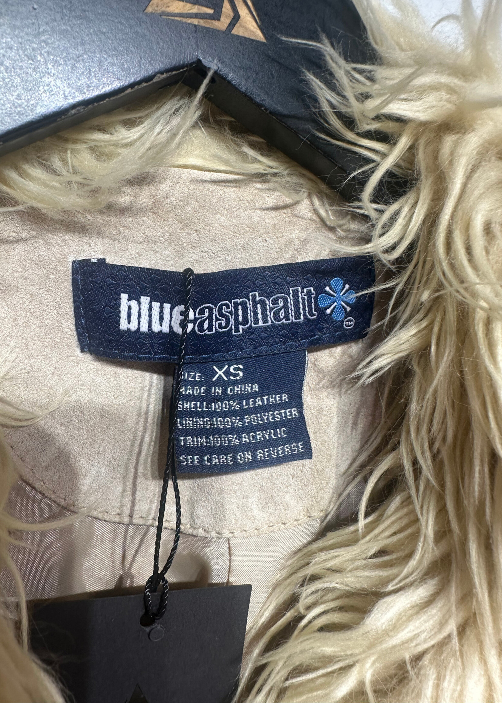 Blue Asphalt Beige Suede Fringe Collar Jacket XS