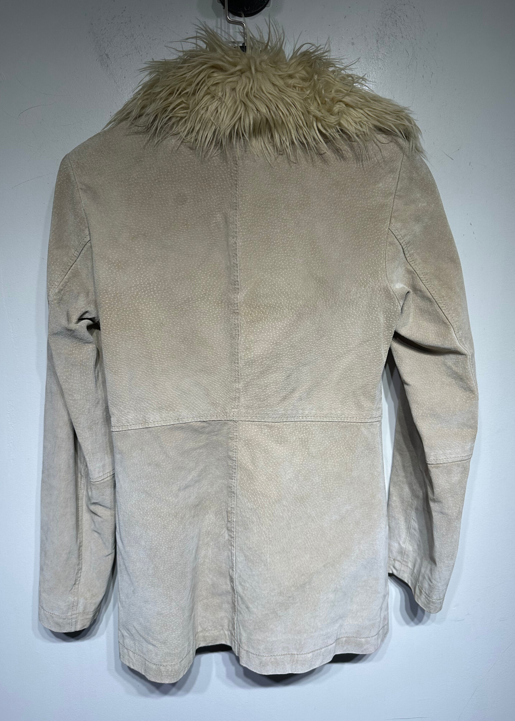 Blue Asphalt Beige Suede Fringe Collar Jacket XS