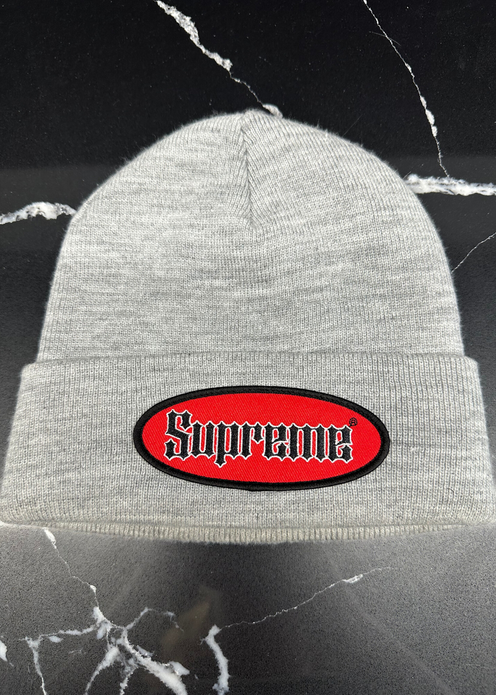 Supreme Grey Patch Beanie
