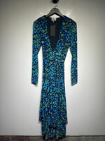 Ganni Blue Floral Mesh Wrap Dress 36/S