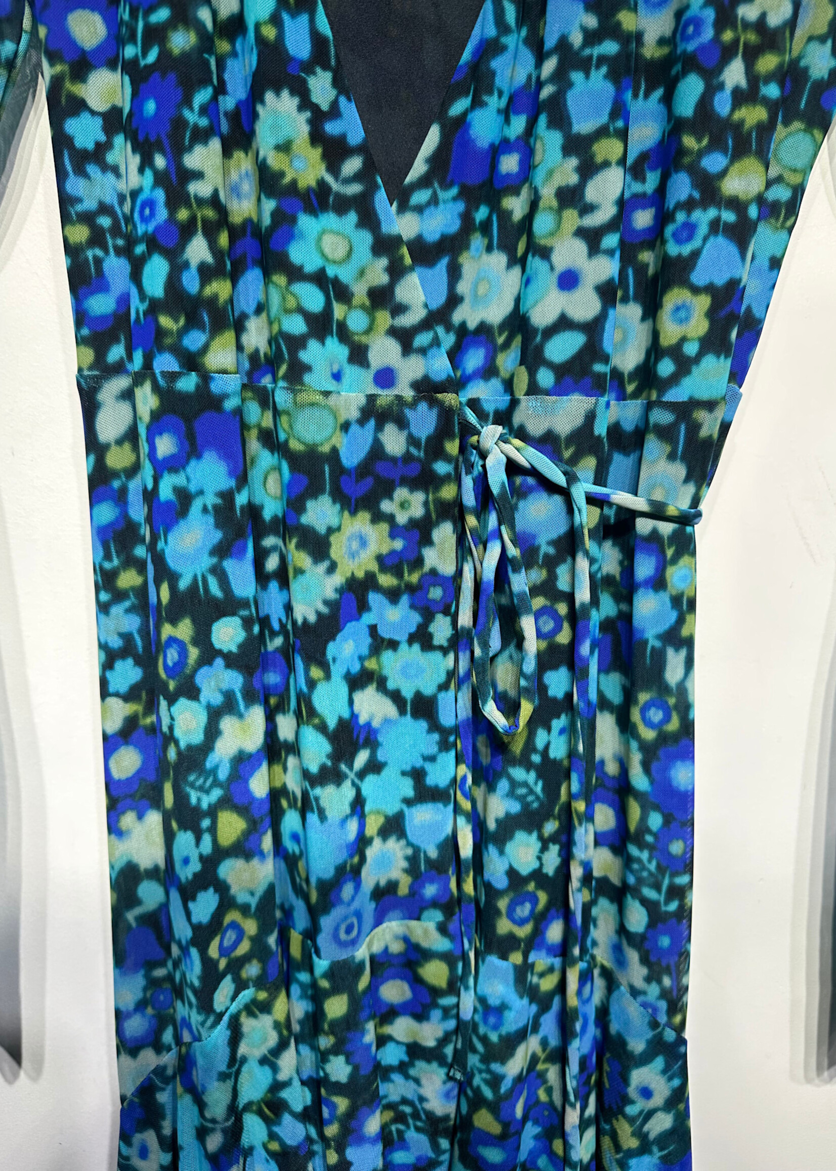 Ganni Blue Floral Mesh Wrap Dress 36/S