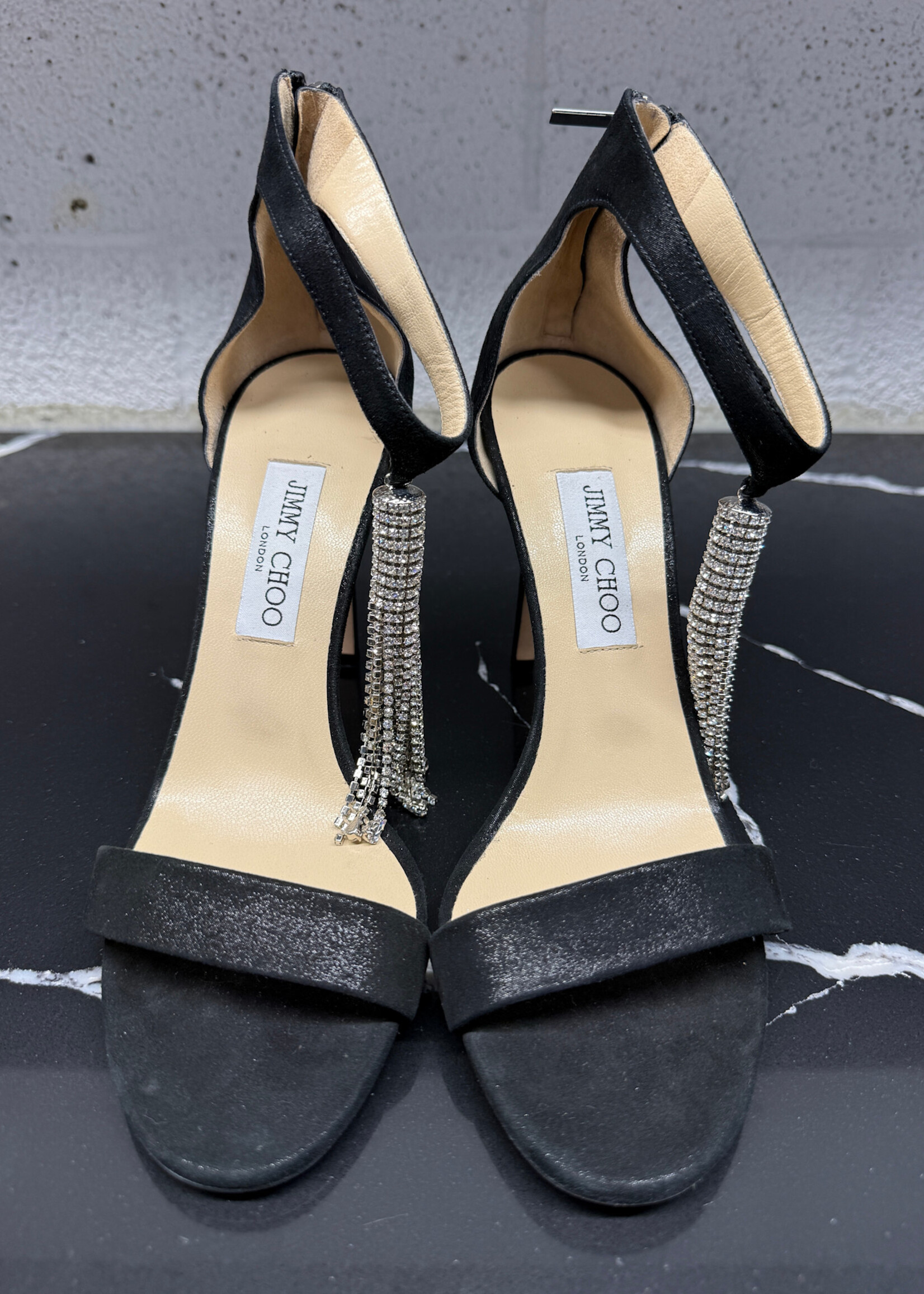 Jimmy Choo Rhinestone Tassel Black Heels 40/9