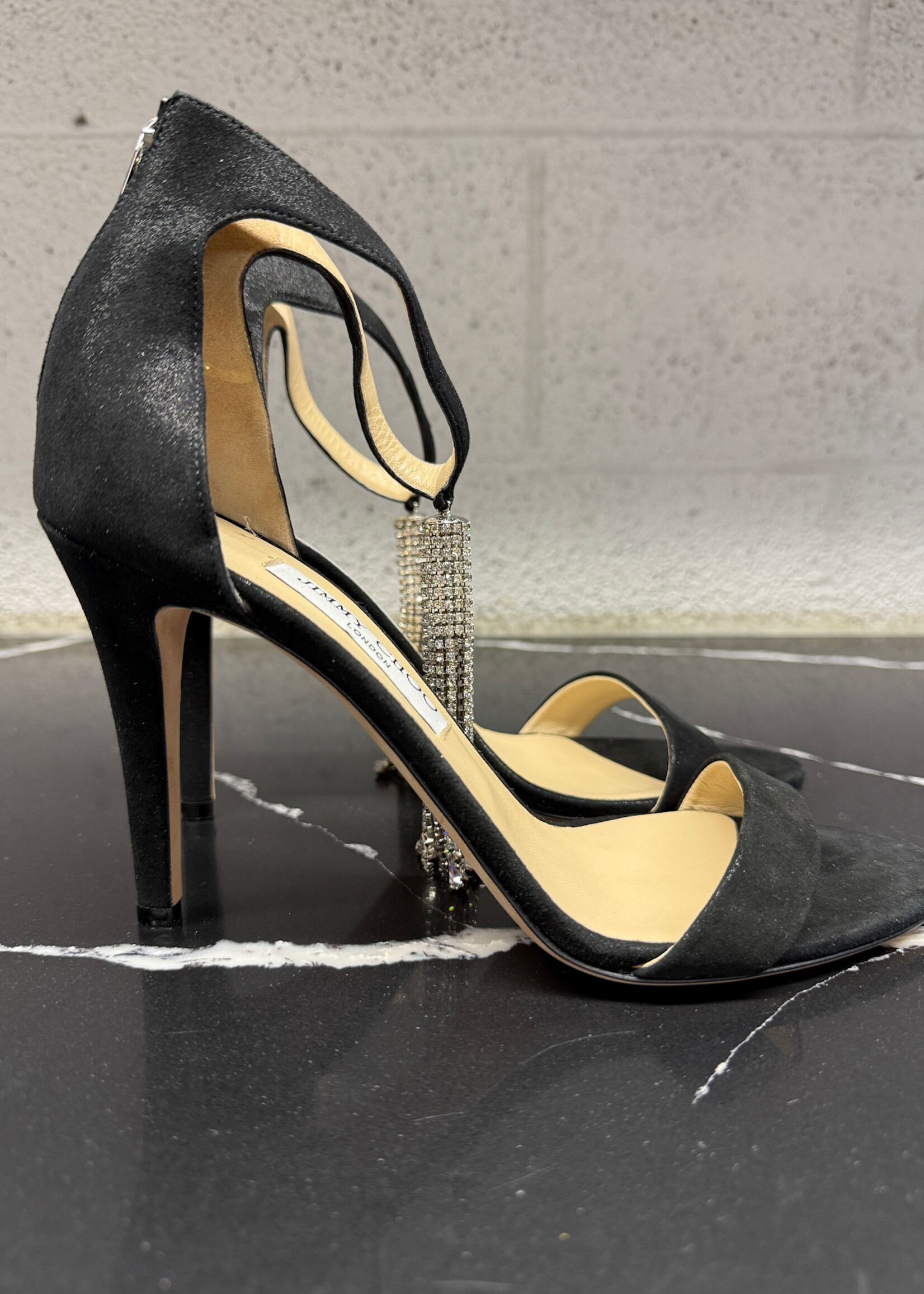 Jimmy Choo Rhinestone Tassel Black Heels 40/9