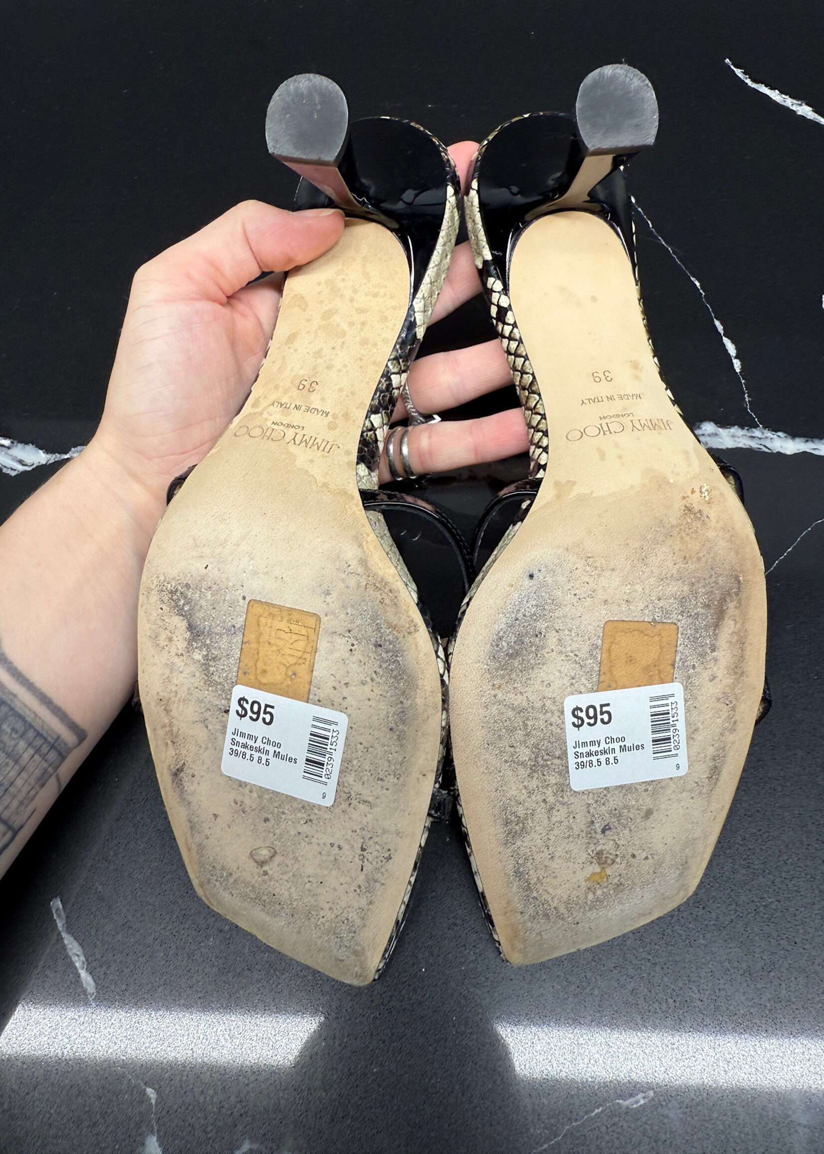 Jimmy Choo Snakeskin Mules 39/8.5