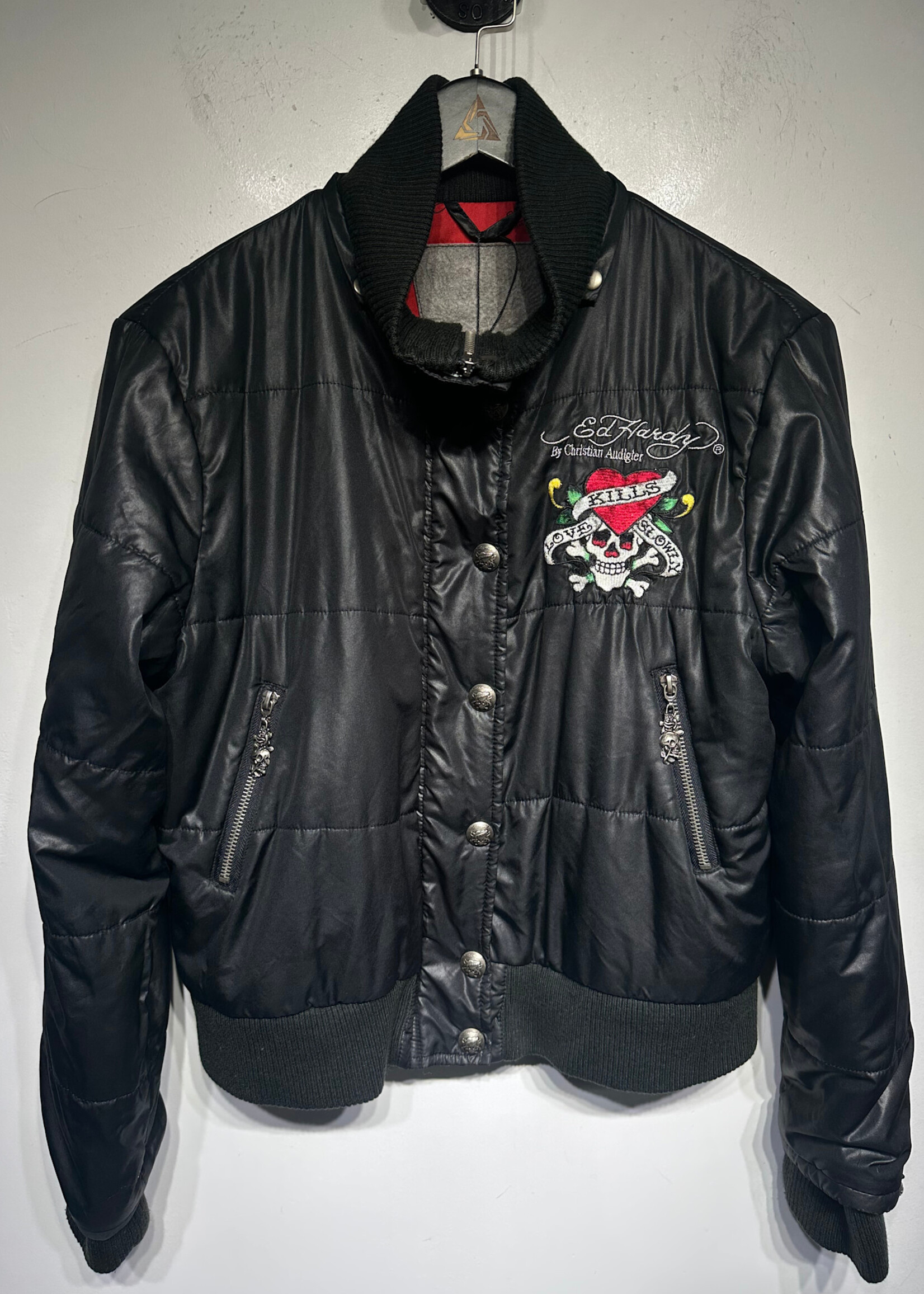 Ed Hardy Love Kills Slowly Puffer Jacket Fits L