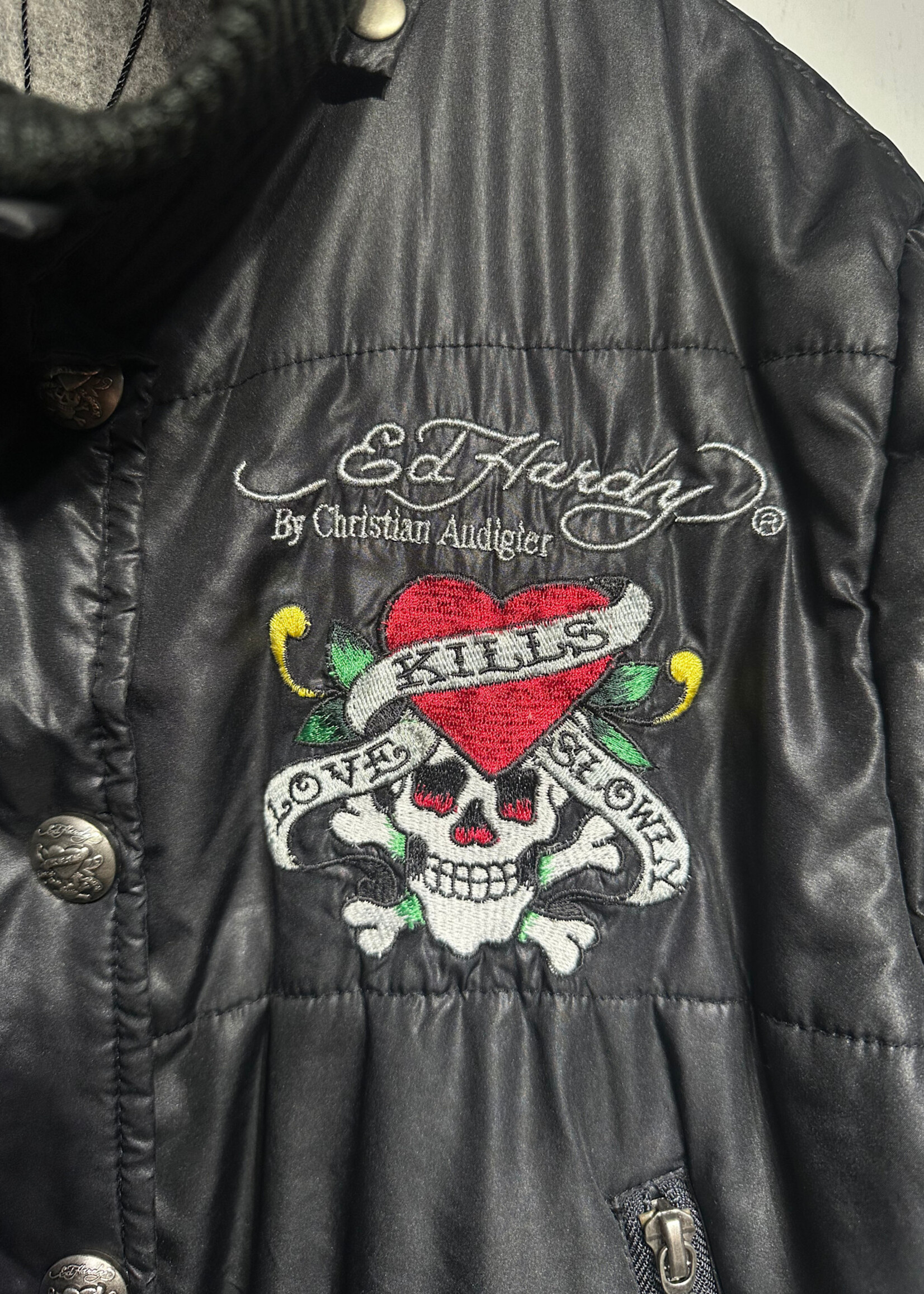 Ed Hardy Love Kills Slowly Puffer Jacket Fits L