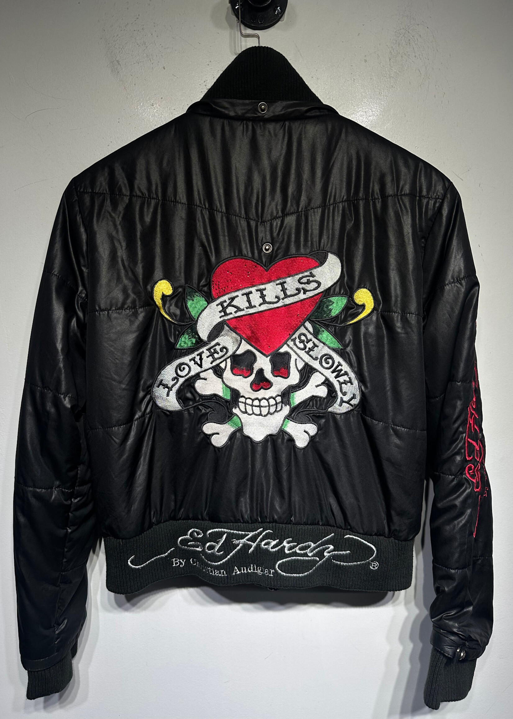 Ed Hardy Love Kills Slowly Puffer Jacket Fits L
