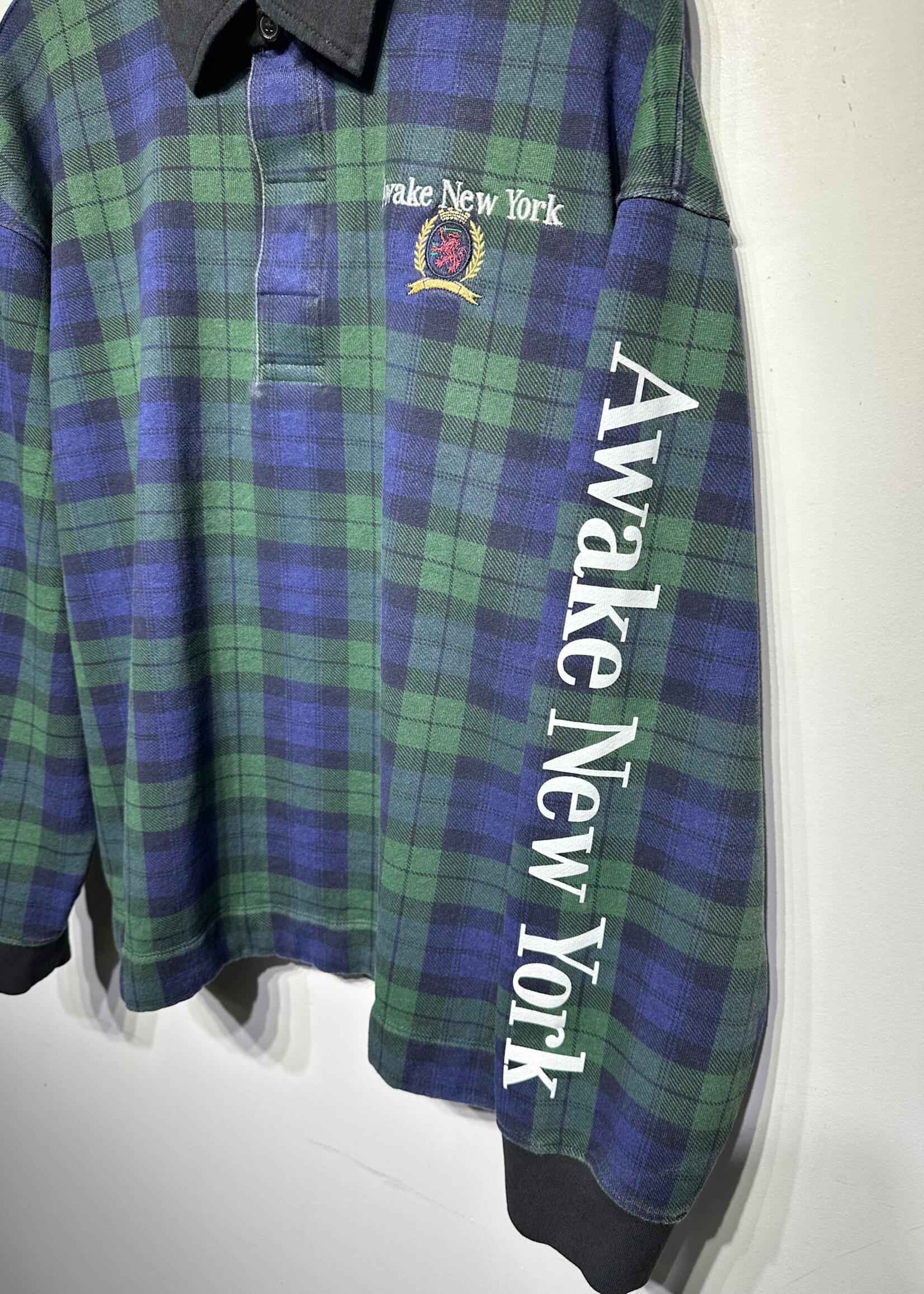 Awake Green Checker Rugby Inspired Polo LS M