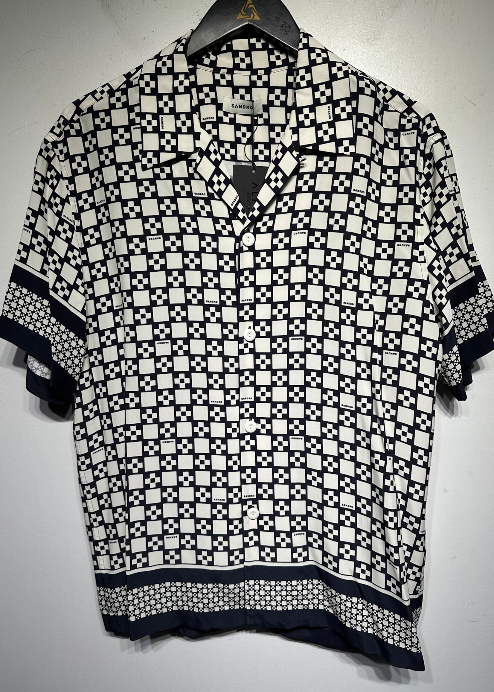 Sandro White Square AOP BU Shirt L