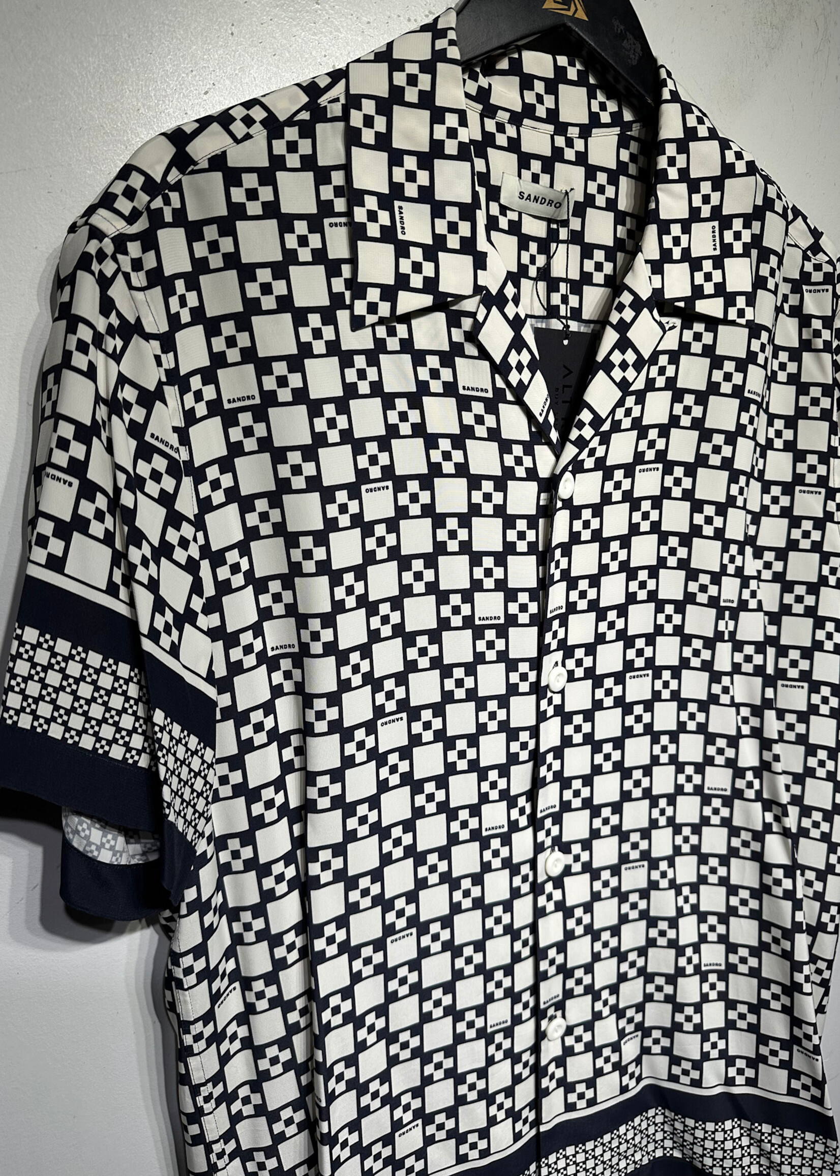 Sandro White Square AOP BU Shirt L