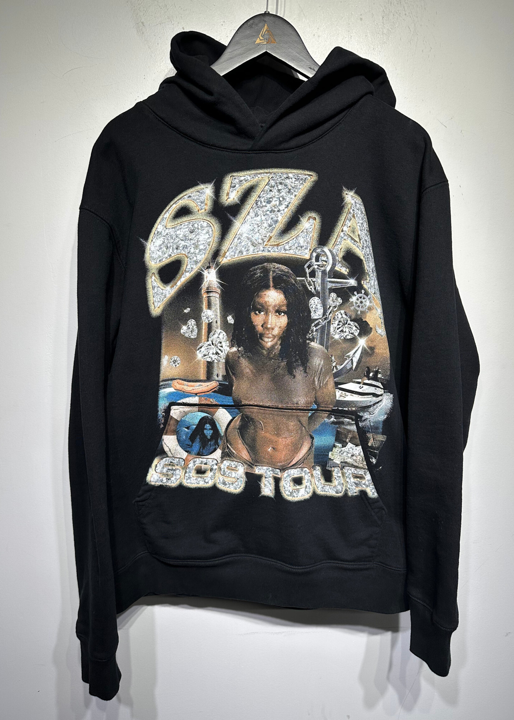 SZA Black Bling Logo Portrait Hoodie Masc L