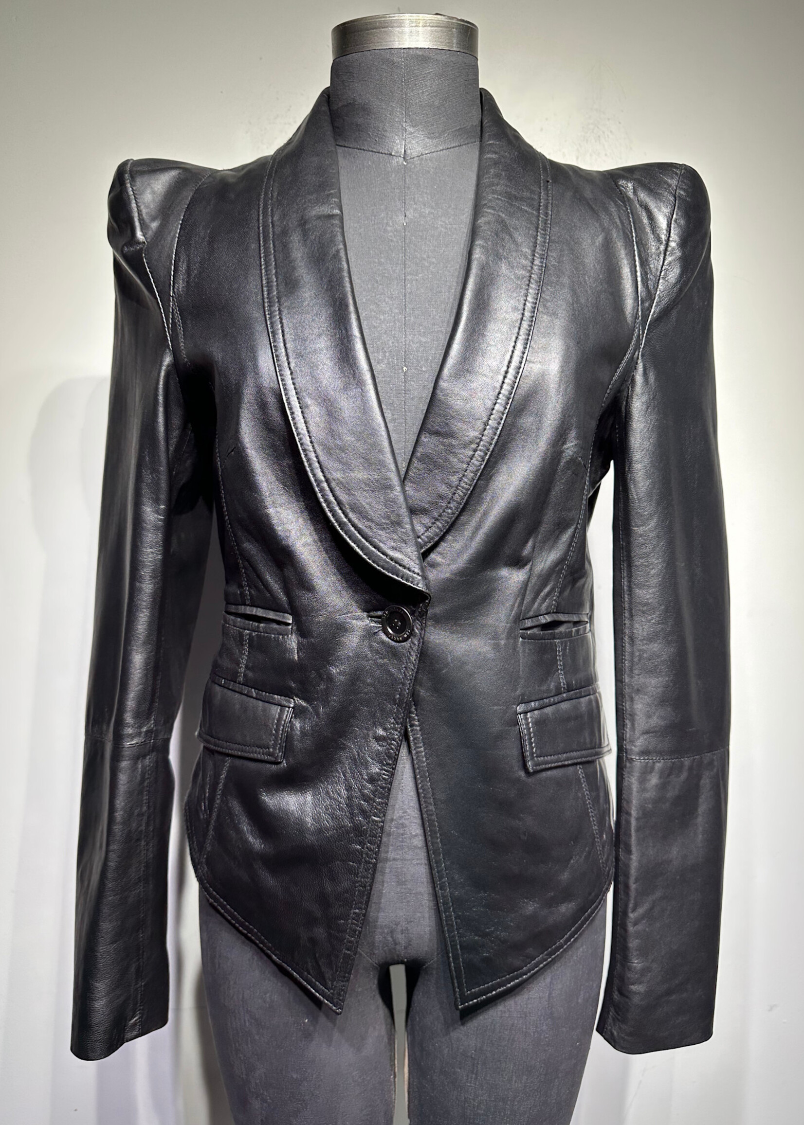 Ted Baker 2000s Black Leather Blazer 2/XS