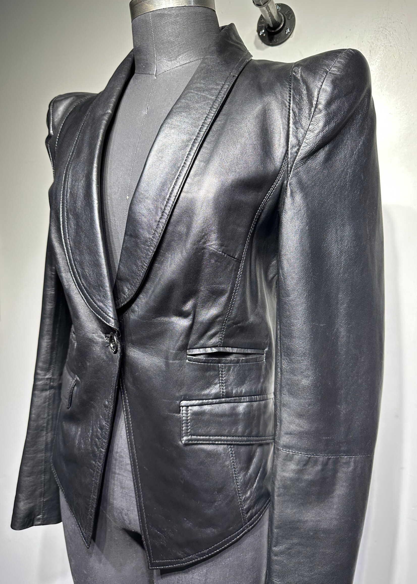 Ted Baker 2000s Black Leather Blazer 2/XS