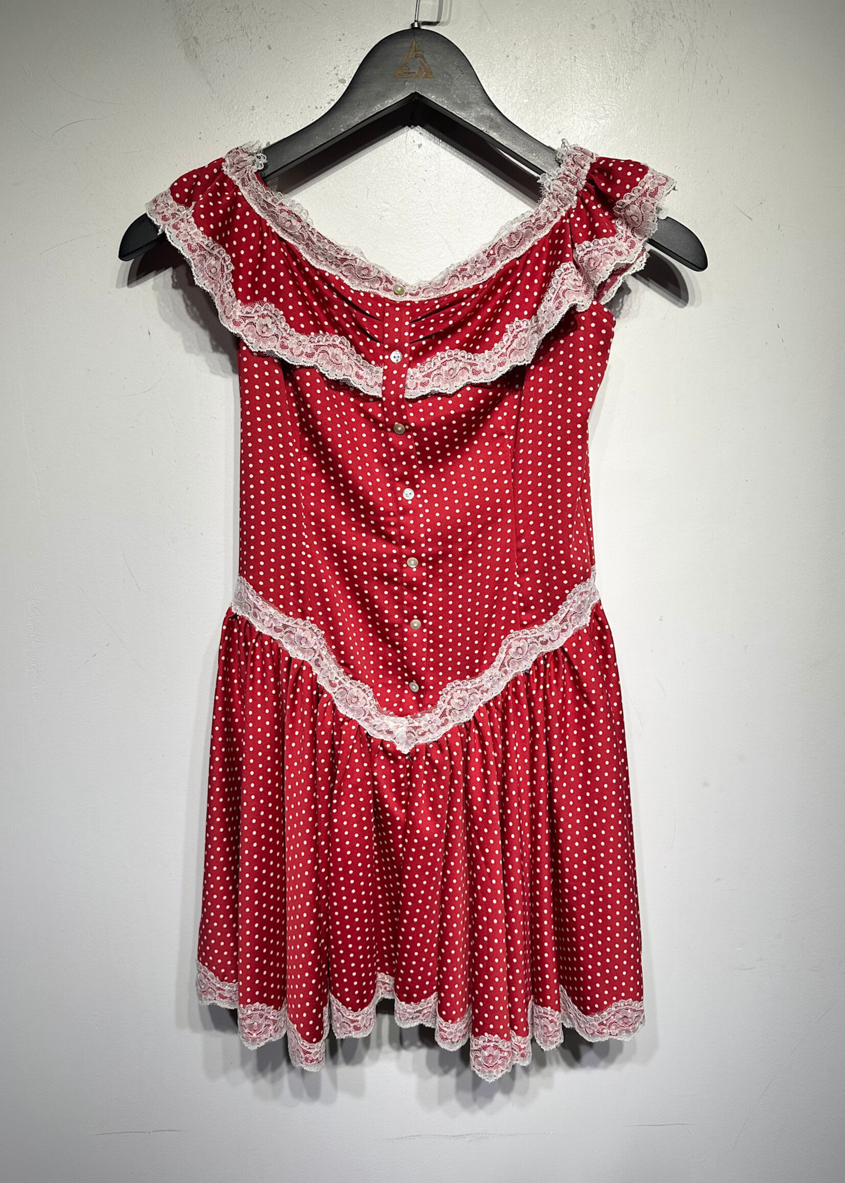 Frankies Bikini Red Polkadot Lace Mini Dress S